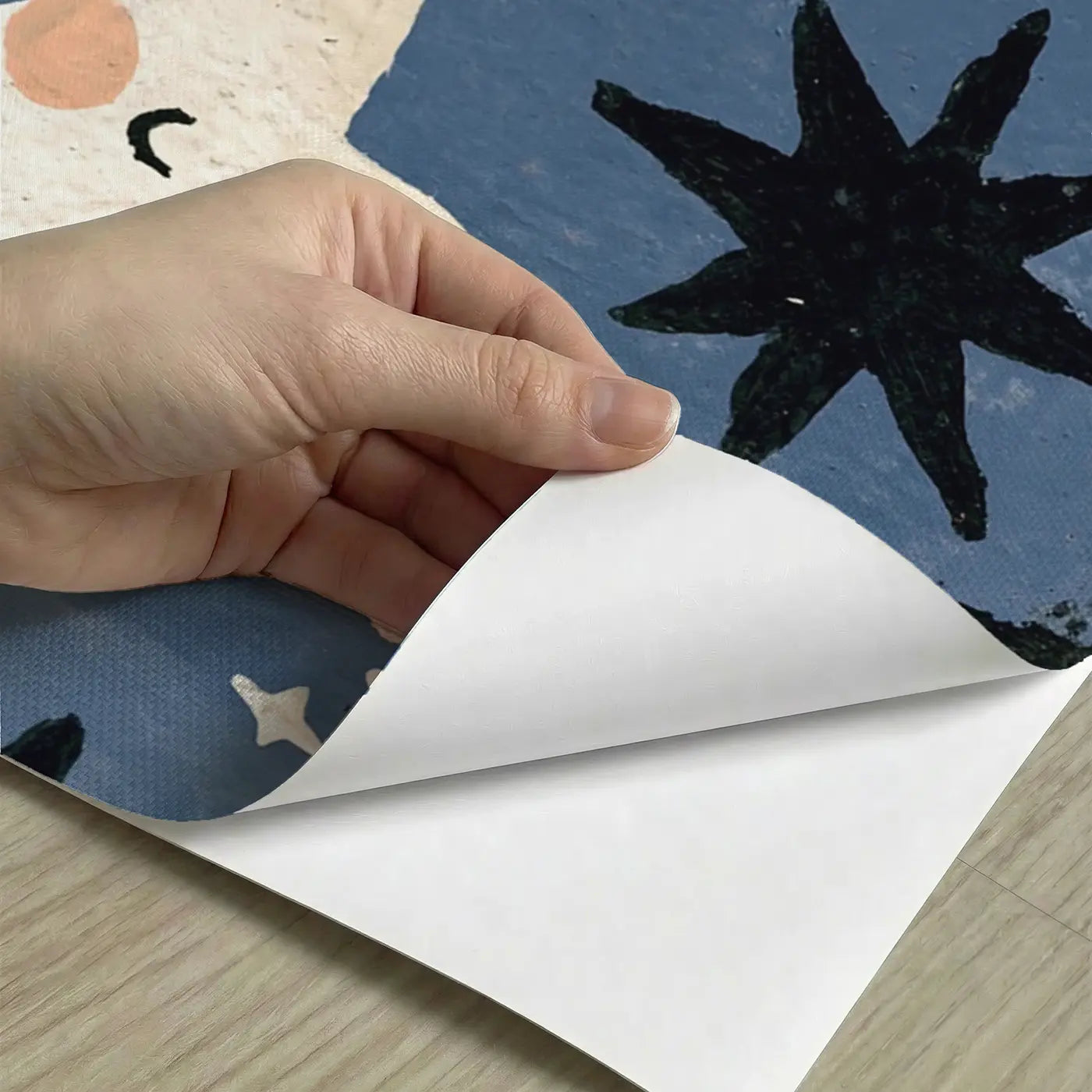 Peel-and-stick detail of Bold Unicorn Moon Star Night Wainscoting Wallpaper by Whimsy Tots