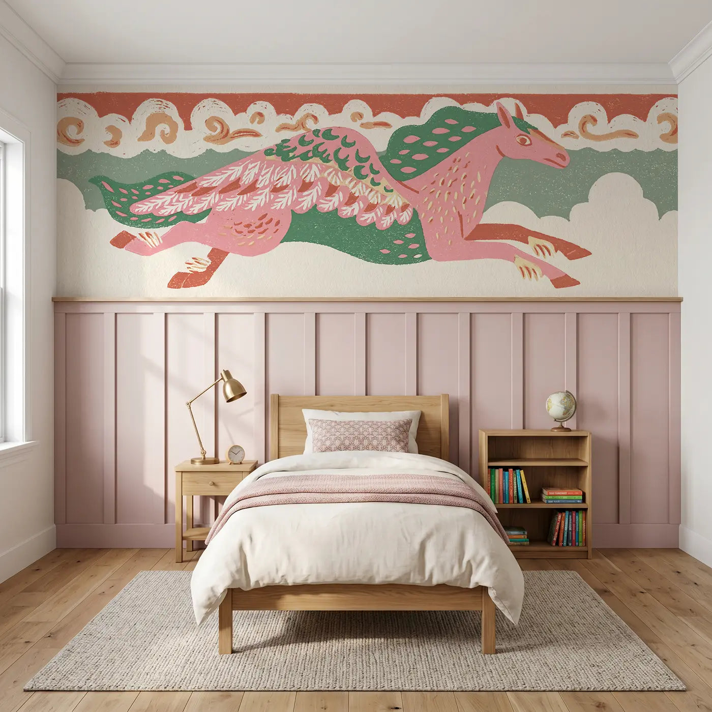 Block Print pegasus cloud band wainscoting wallpaper for bedroom by Whimsy Tots