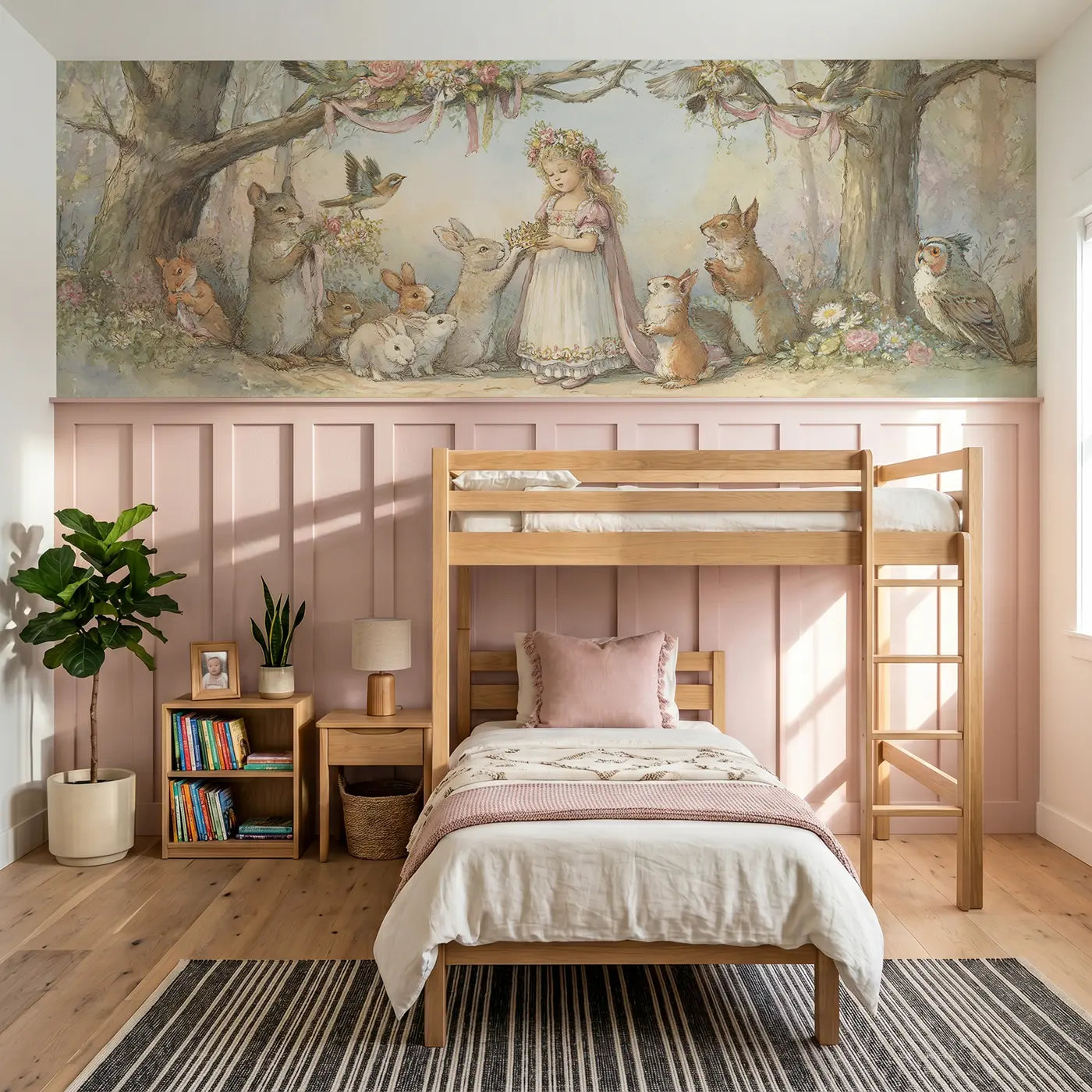 Storybook princess coronation day woodland wainscoting wallpaper for bedroom by Whimsy Tots