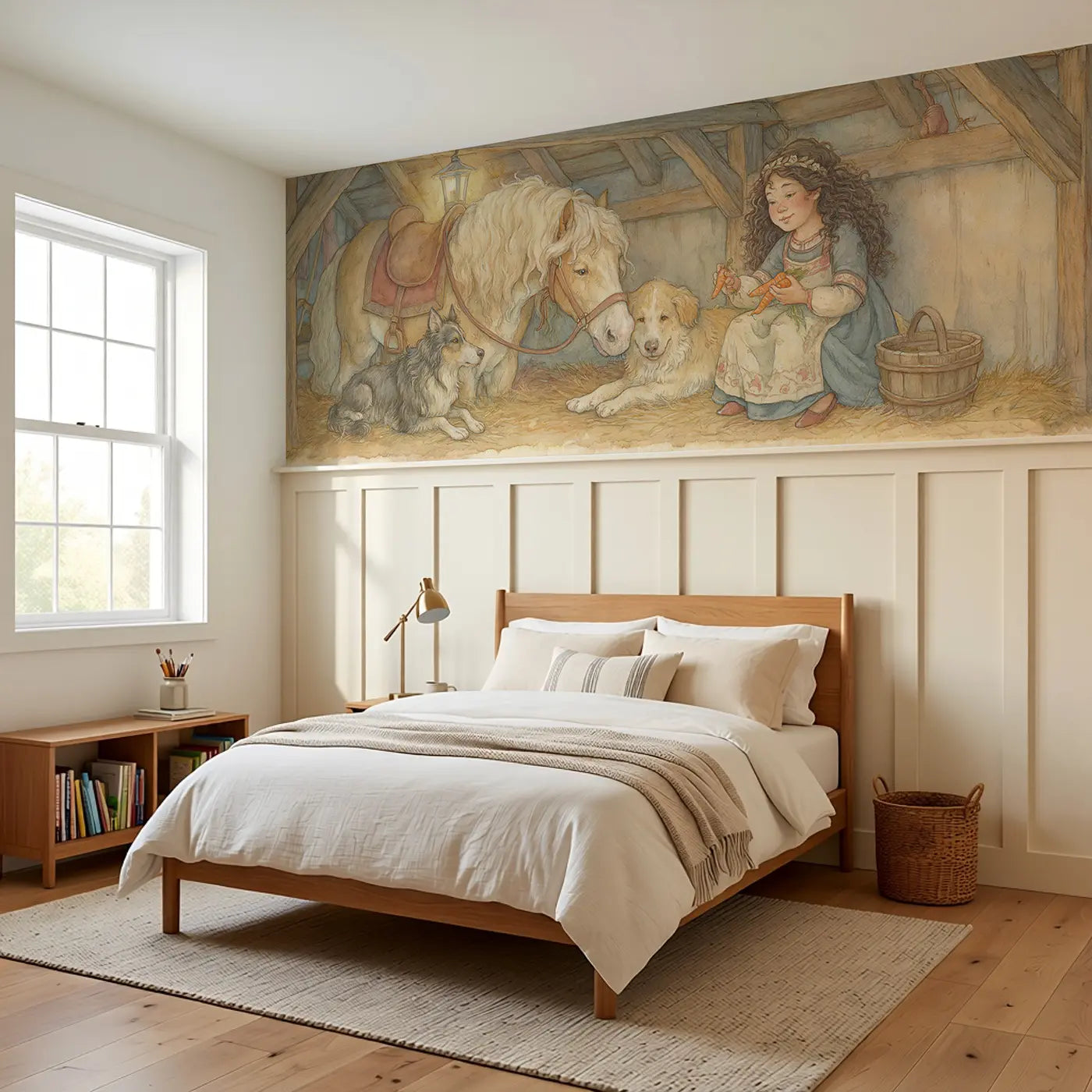 Princess Pony Stable Carrot Wainscoting Wallpaper styled in a kids bedroom by Whimsy Tots