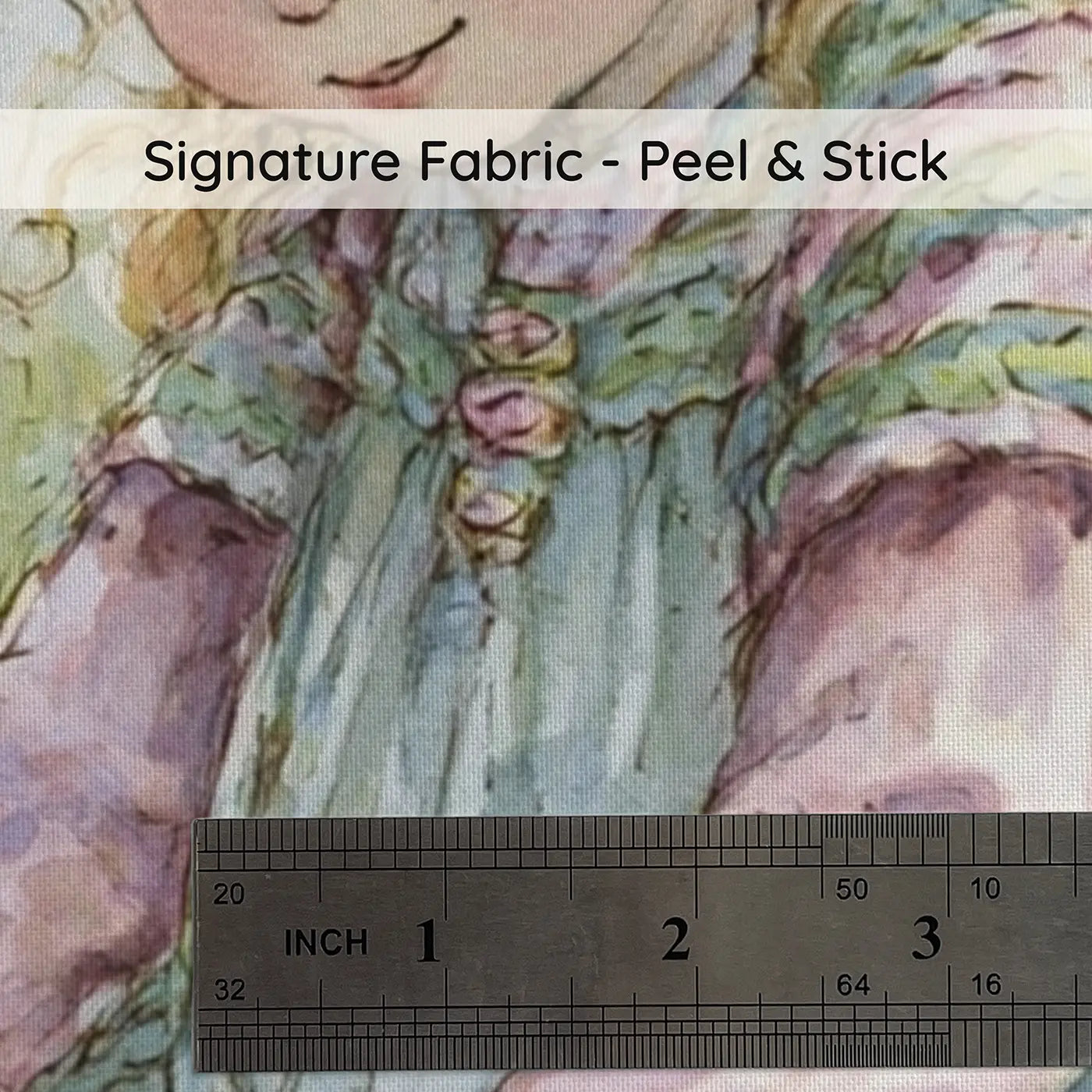 Fabric texture close-up of Princess Meadow Picnic Friends Wainscoting Wallpaper by Whimsy Tots