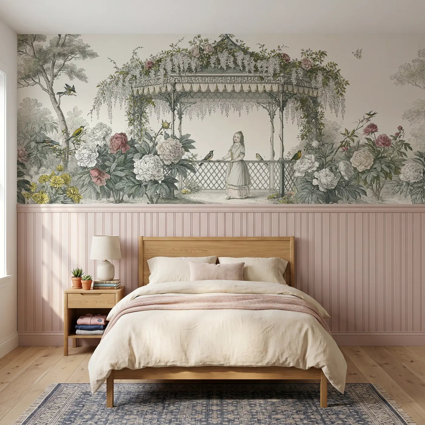 Botanical Elegance princess pavilion garden toile wainscoting wallpaper for bedroom by Whimsy Tots