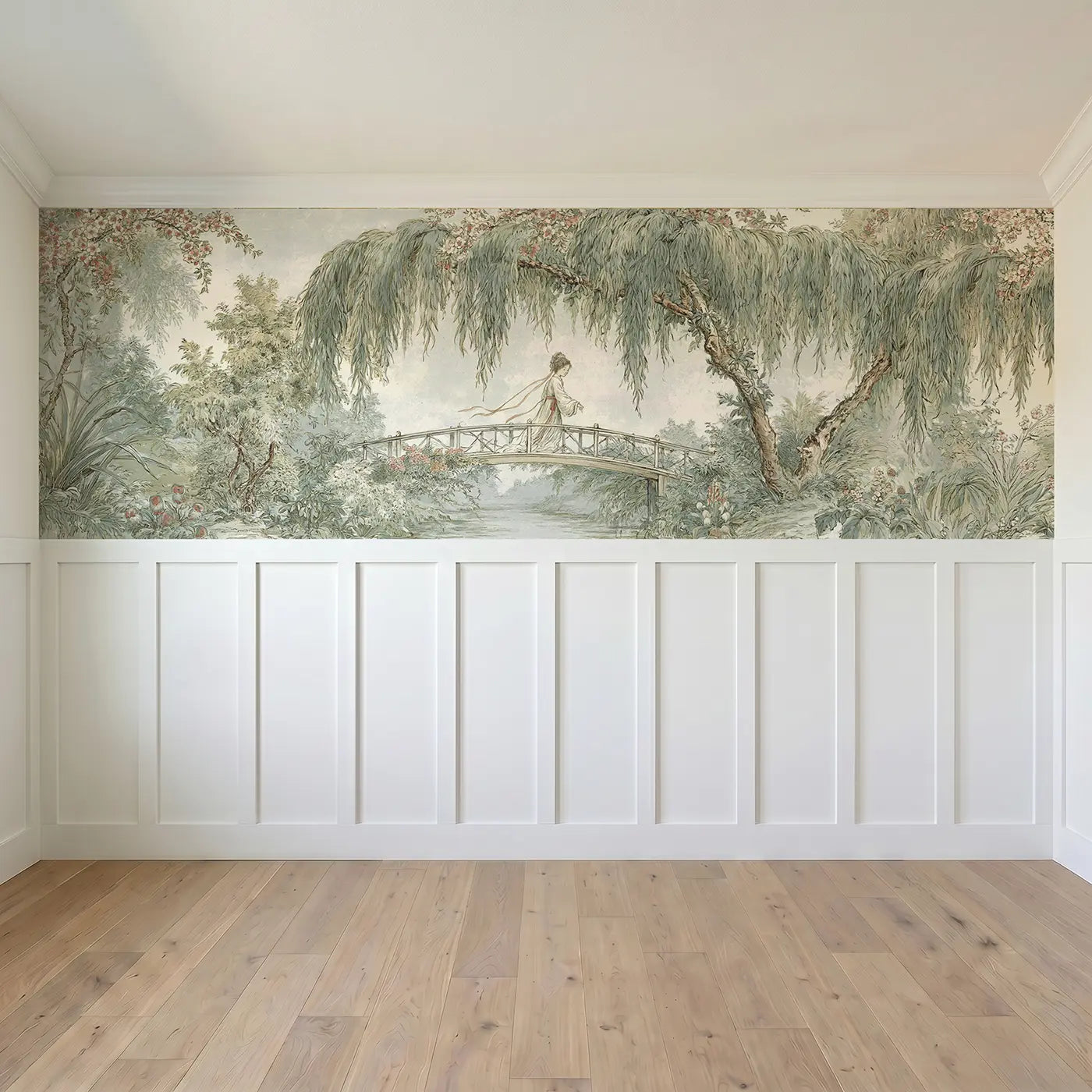 Full panel view of Princess Willow Bridge Scene Wainscoting Wallpaper by Whimsy Tots
