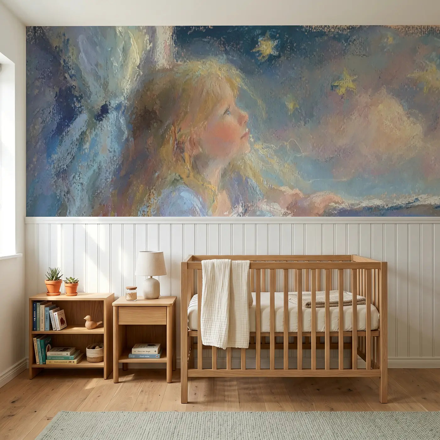 Soft Pastel princess bedtime star chalk wainscoting wallpaper for nursery by Whimsy Tots