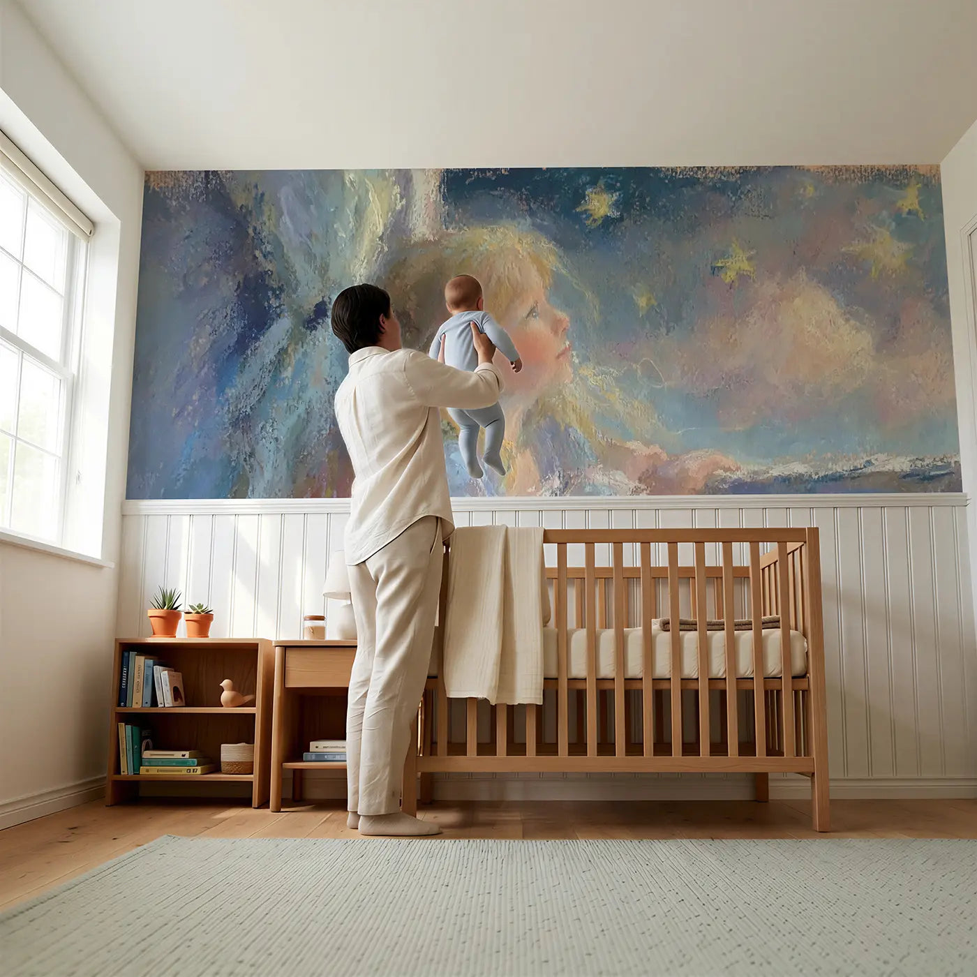 Child reading near Chalk Princess Bedtime Star Wainscoting Wallpaper by Whimsy Tots