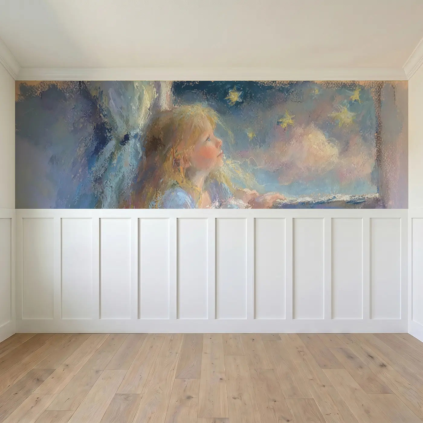Full panel view of Chalk Princess Bedtime Star Wainscoting Wallpaper by Whimsy Tots