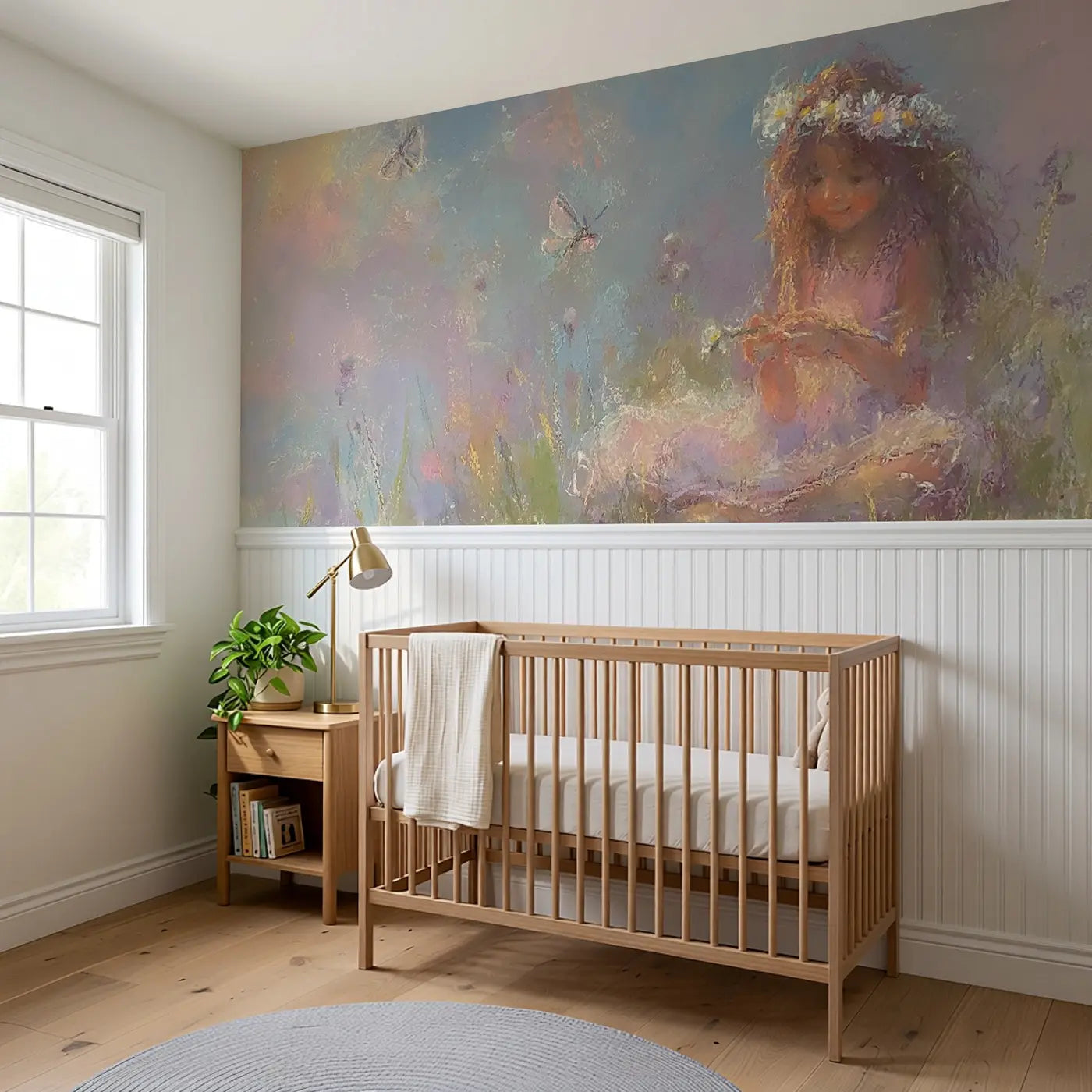 Pastel Princess Flower Crown Make Wainscoting Wallpaper styled in a kids bedroom by Whimsy Tots