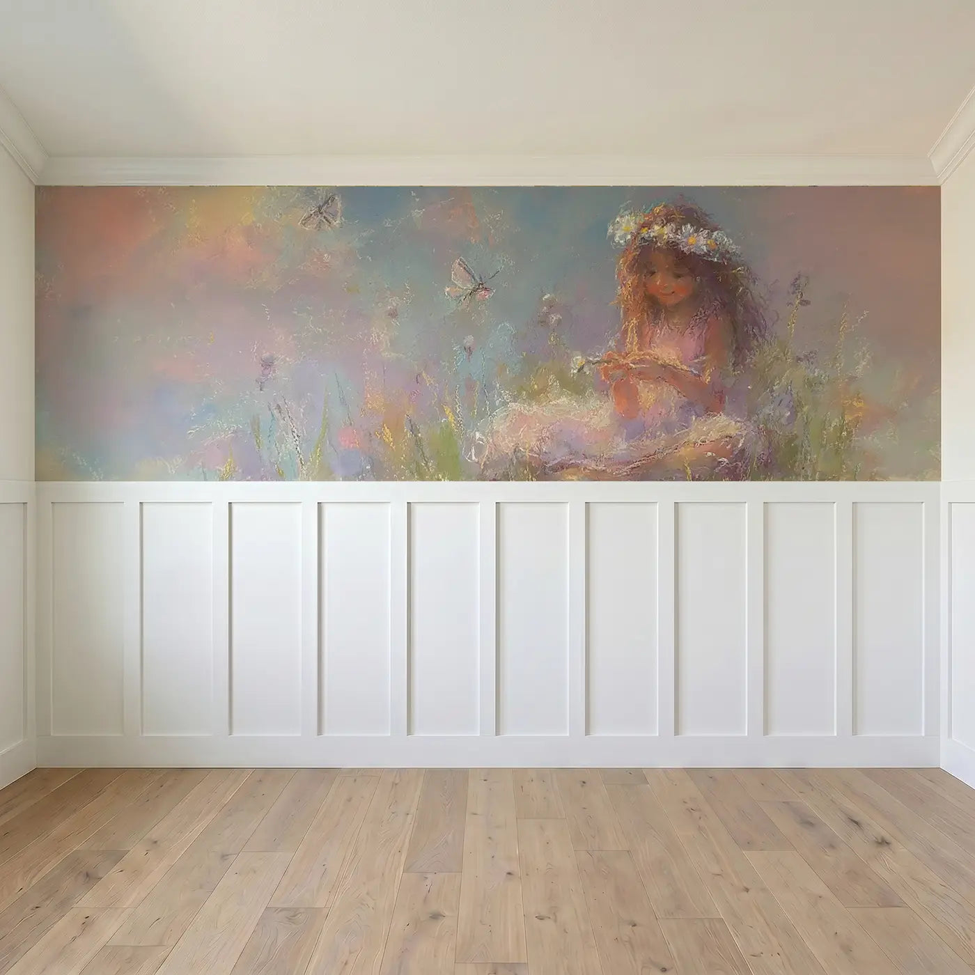 Full panel view of Pastel Princess Flower Crown Make Wainscoting Wallpaper by Whimsy Tots