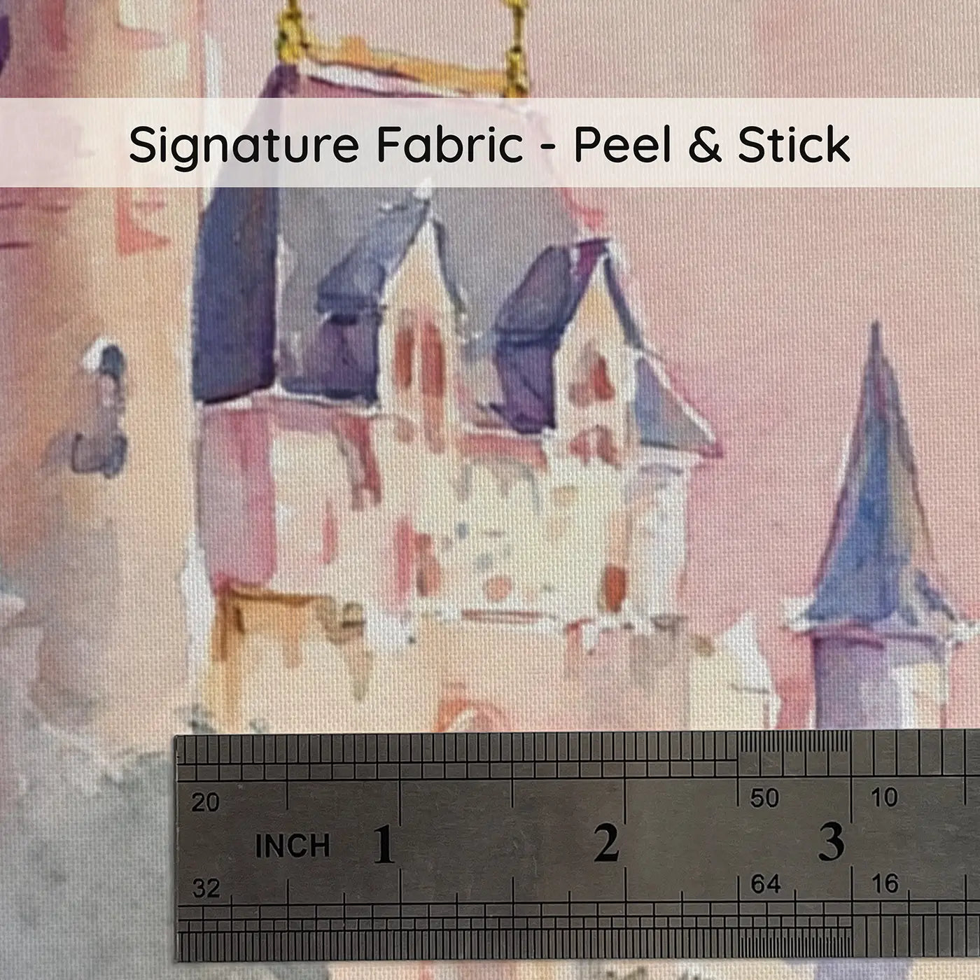 Fabric texture close-up of Castle Morning Mist Rising Wainscoting Wallpaper by Whimsy Tots