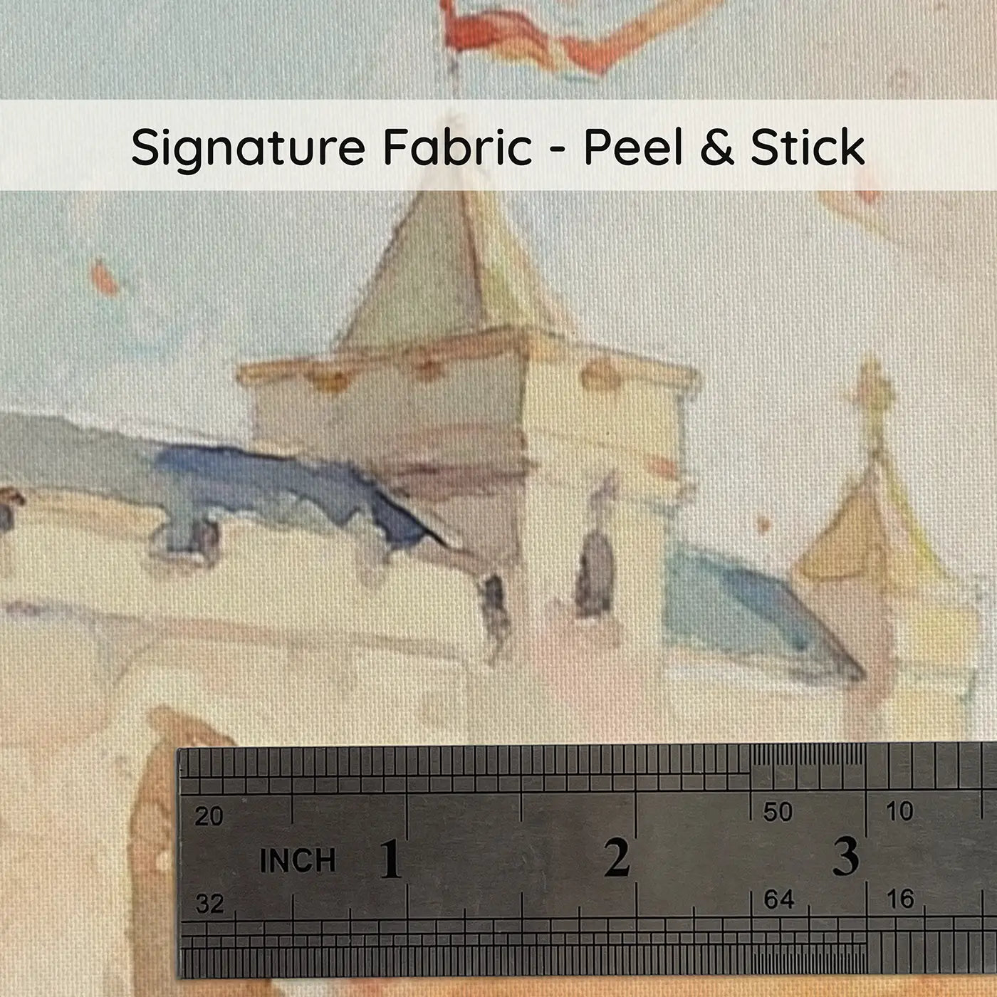 Fabric texture close-up of Castle Autumn Hilltop View Wainscoting Wallpaper by Whimsy Tots