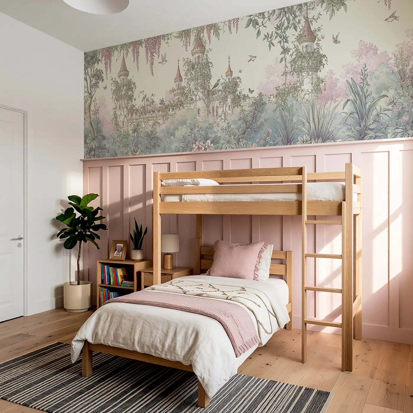 Castle Garden Vines Toile Wainscoting Wallpaper styled in a kids bedroom by Whimsy Tots