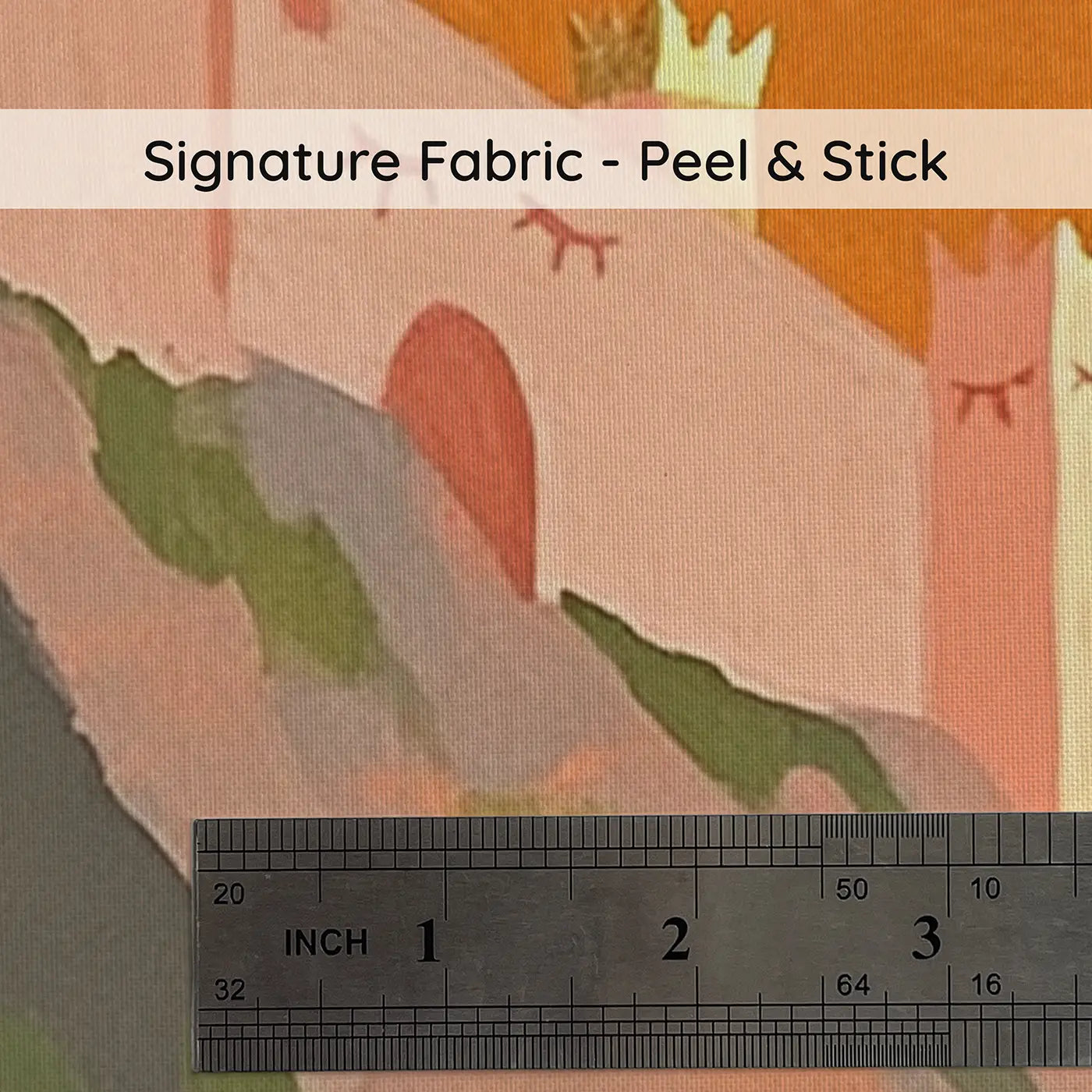 Fabric texture close-up of Bold Castle Mountain Sunrise Wainscoting Wallpaper by Whimsy Tots