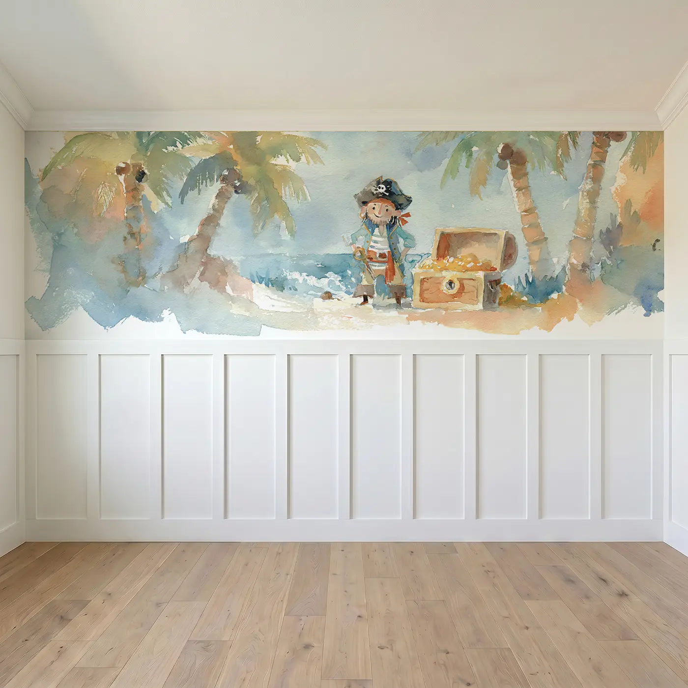 Full panel view of Pirate Cove Treasure Chest Wainscoting Wallpaper by Whimsy Tots