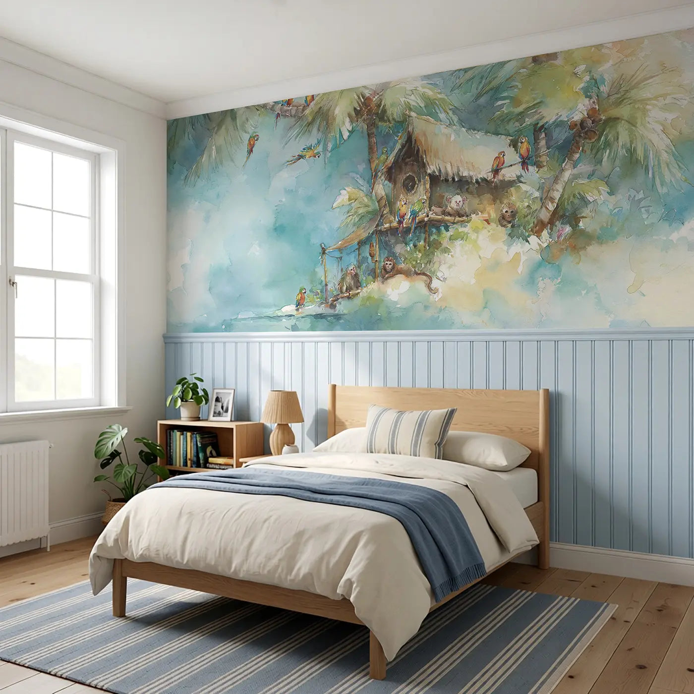 Pirate Island Palm Paradise Wainscoting Wallpaper styled in a kids bedroom by Whimsy Tots