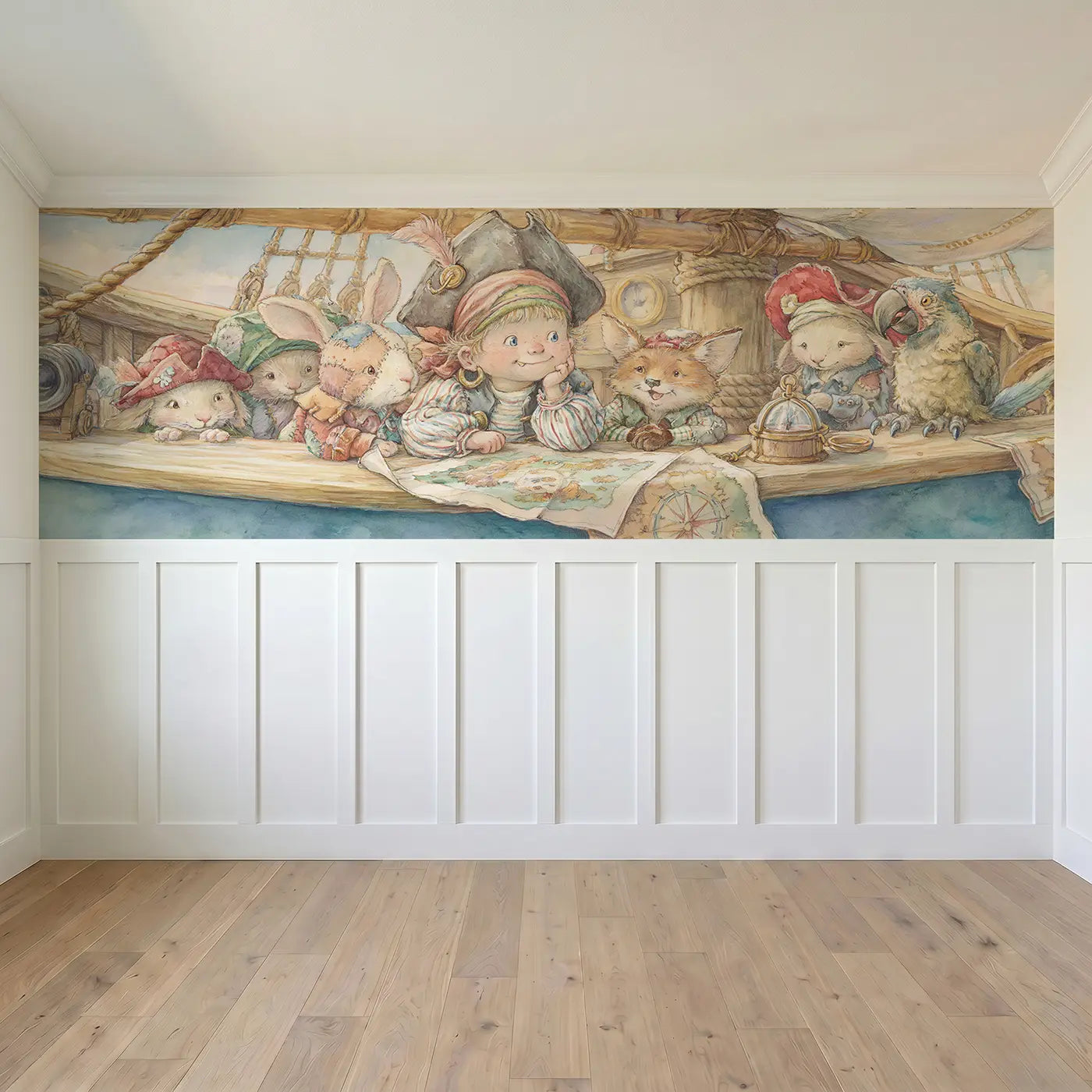 Full panel view of Pirate Captain Friendly Crew Wainscoting Wallpaper by Whimsy Tots