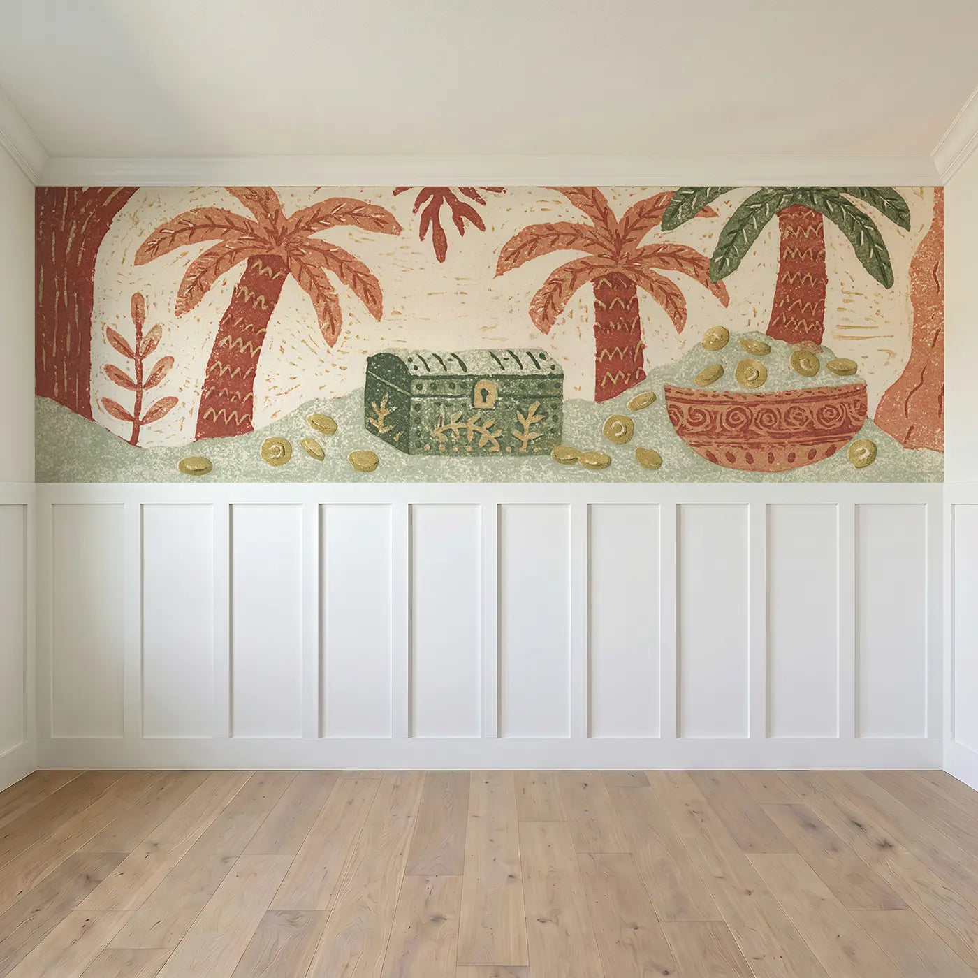 Full panel view of Block Print Pirate Treasure Band Wainscoting Wallpaper by Whimsy Tots