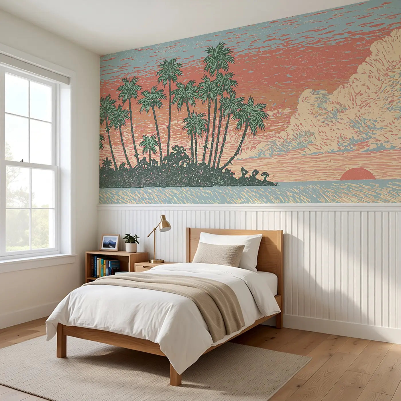 Carved Pirate Island Silhouette Wainscoting Wallpaper styled in a kids bedroom by Whimsy Tots