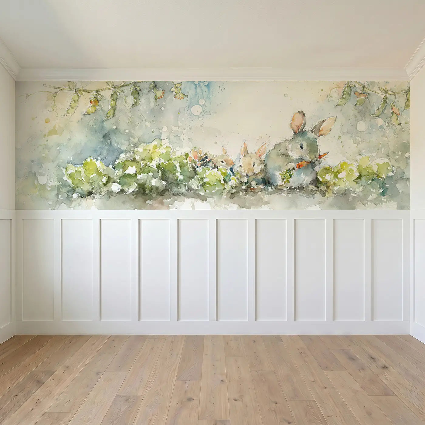 Full panel view of Bunny Vegetable Garden Harvest Wainscoting Wallpaper by Whimsy Tots