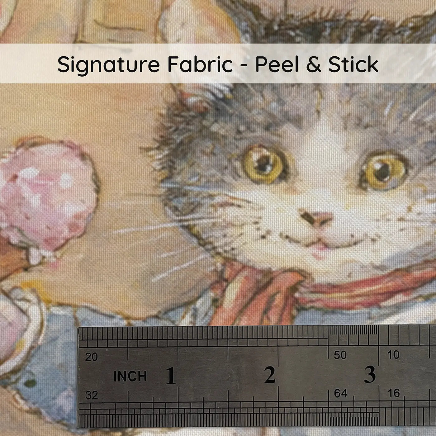 Fabric texture close-up of Kitten Ice Cream Parlor Treat Wainscoting Wallpaper by Whimsy Tots