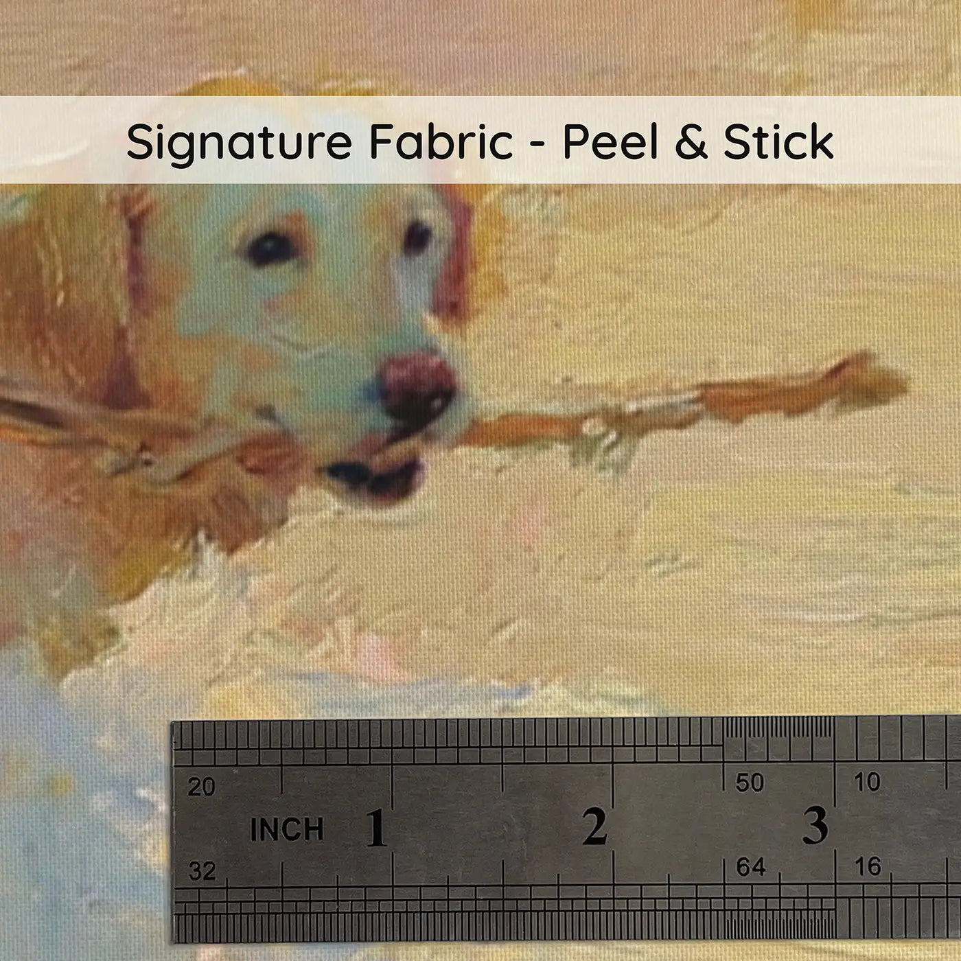 Fabric texture close-up of Labrador Lakeside Fetch Sunset Wainscoting Wallpaper by Whimsy Tots