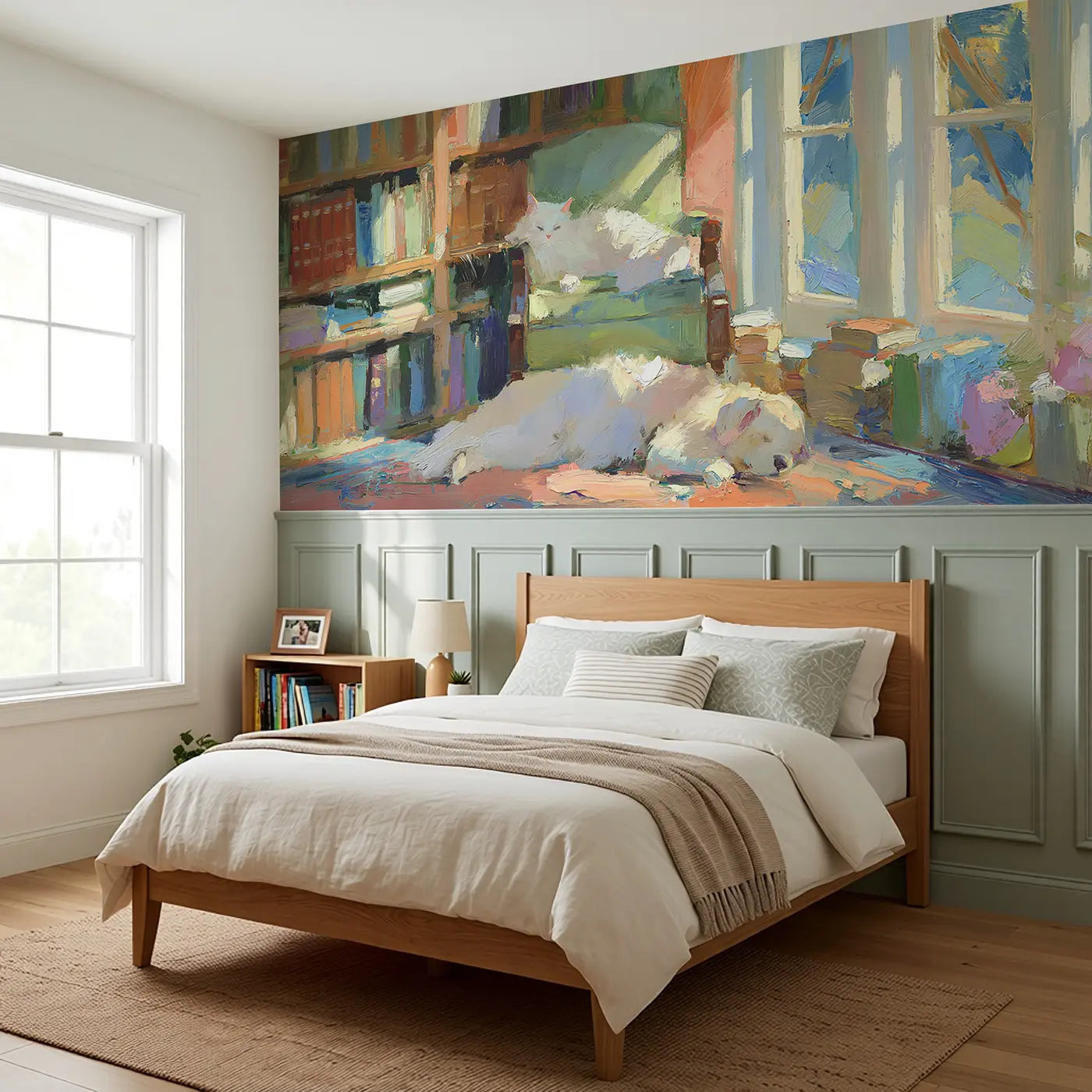 Cat Chrysanthemum Branch Toile Wainscoting Wallpaper styled in a kids bedroom by Whimsy Tots