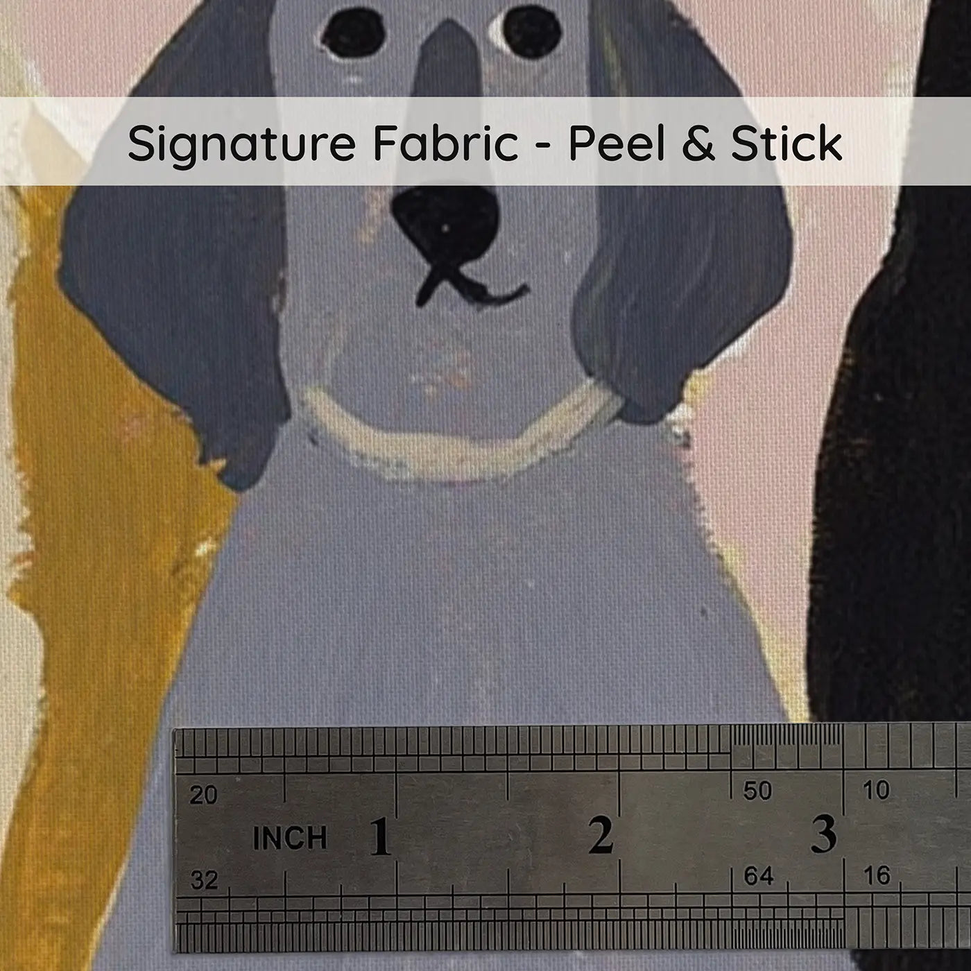 Fabric texture close-up of Flat Dog Breeds Row Bright Wainscoting Wallpaper by Whimsy Tots