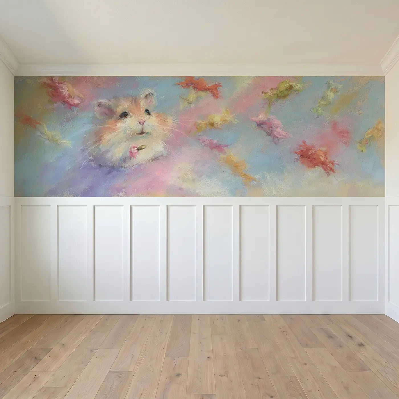 Full panel view of Chalk Hamster Cheek Full Treat Wainscoting Wallpaper by Whimsy Tots