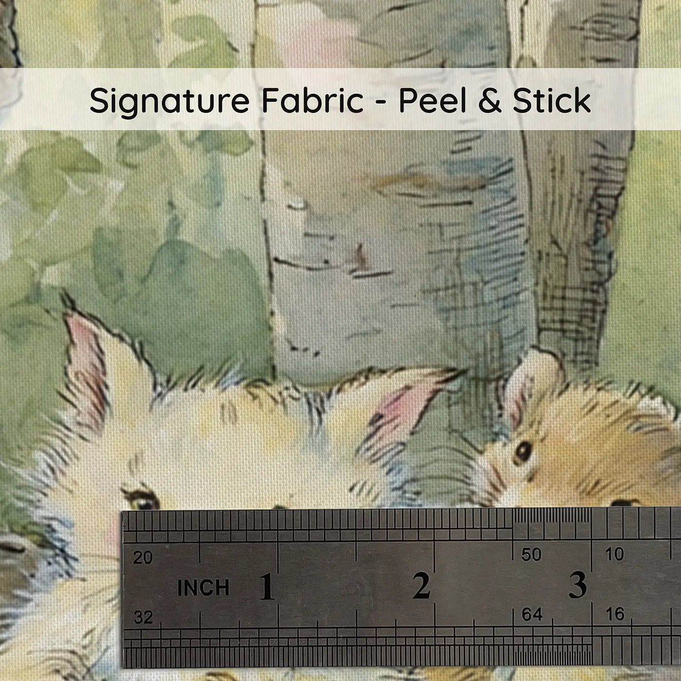 Fabric texture close-up of Deer Forest School Lesson Wainscoting Wallpaper by Whimsy Tots