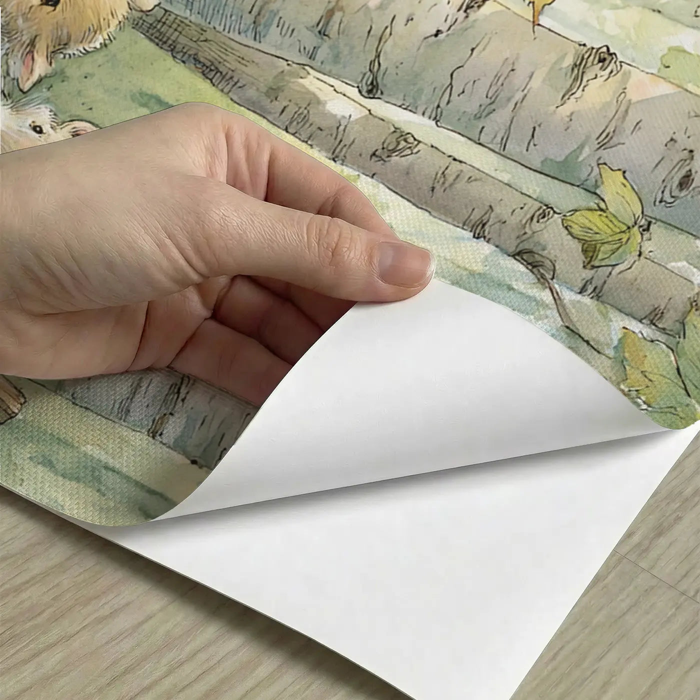 Peel-and-stick detail of Deer Forest School Lesson Wainscoting Wallpaper by Whimsy Tots