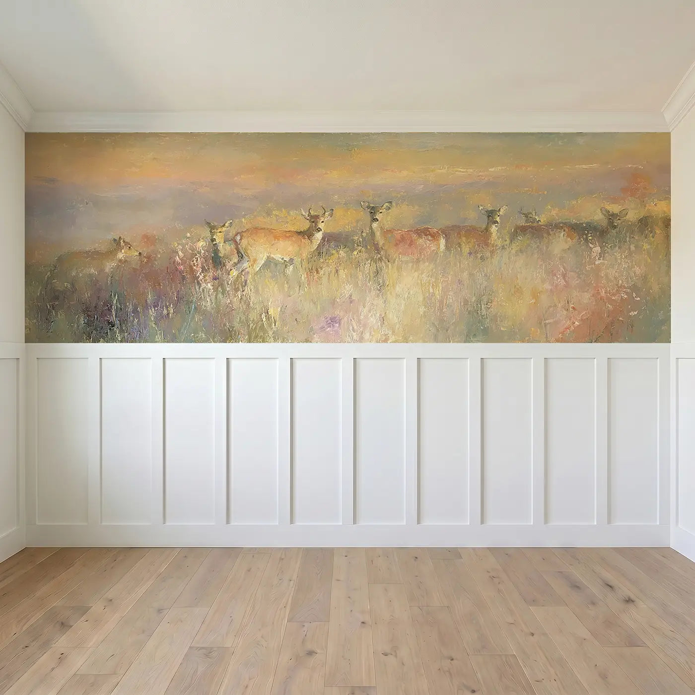 Full panel view of Deer Herd Autumn Meadow Wainscoting Wallpaper by Whimsy Tots