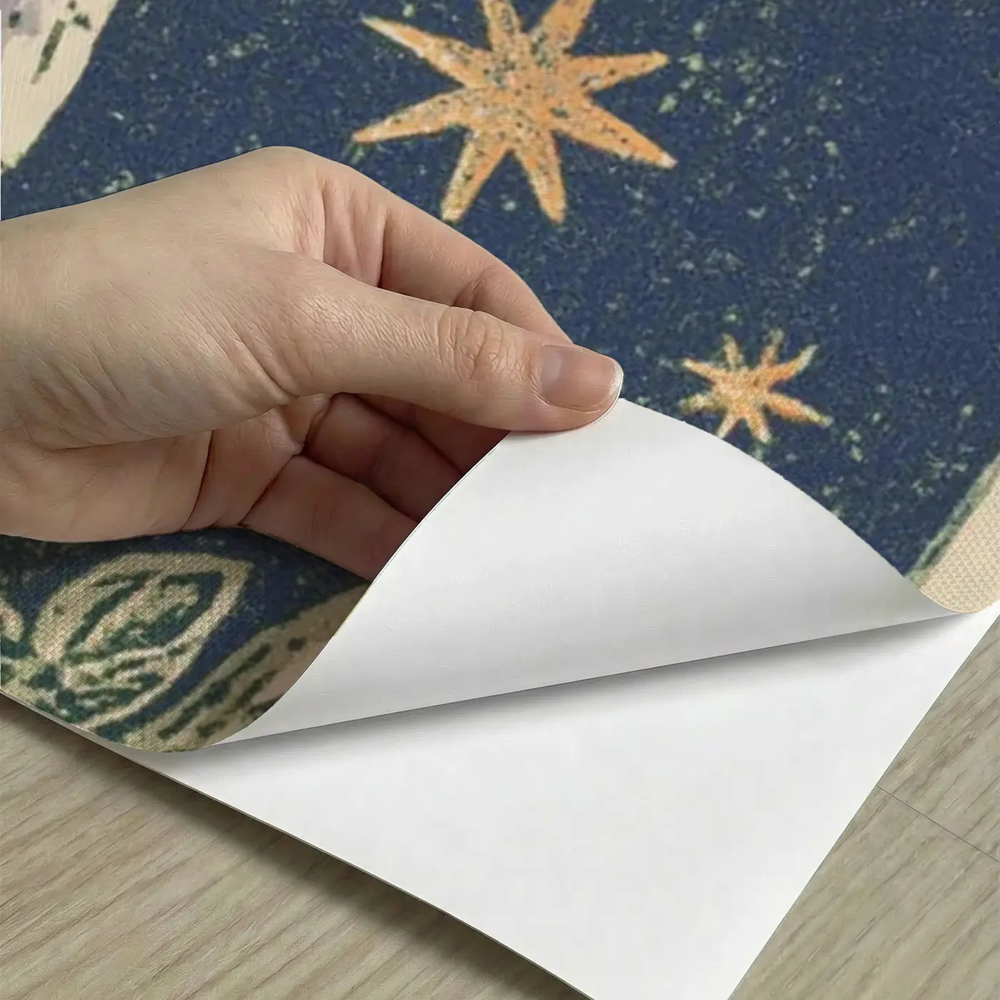 Peel-and-stick detail of Block Print Reindeer Star Folk Wainscoting Wallpaper by Whimsy Tots