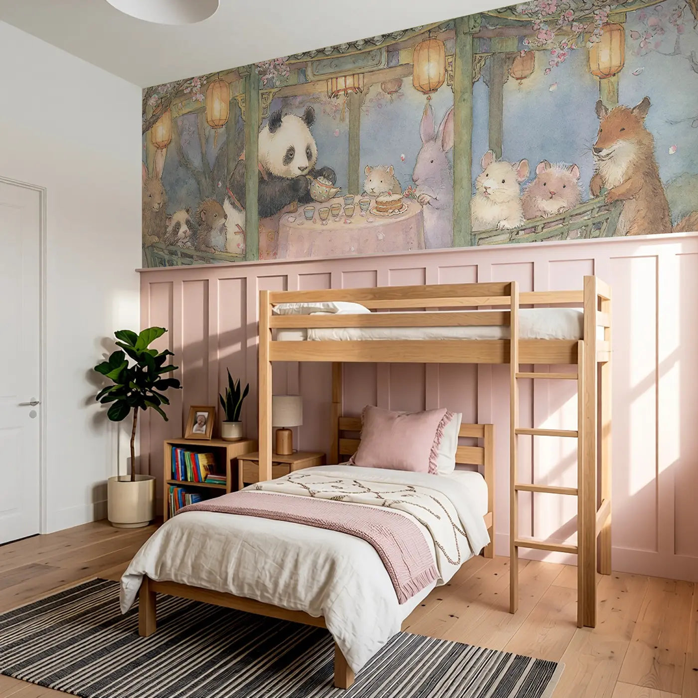 Panda Tea Pavilion Garden Wainscoting Wallpaper styled in a kids bedroom by Whimsy Tots