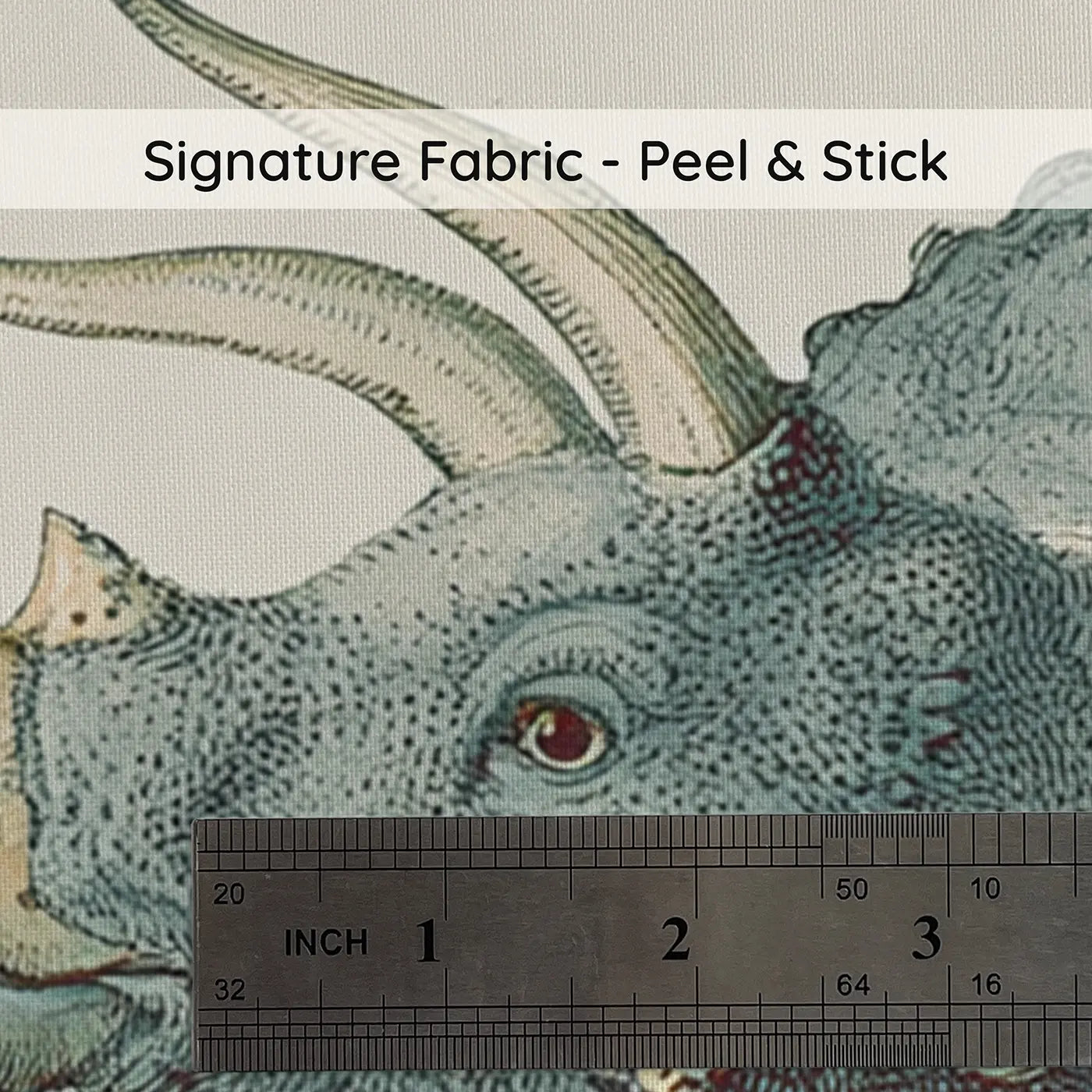 Fabric texture close-up of Triceratops Botanical Toile Wainscoting Wallpaper by Whimsy Tots
