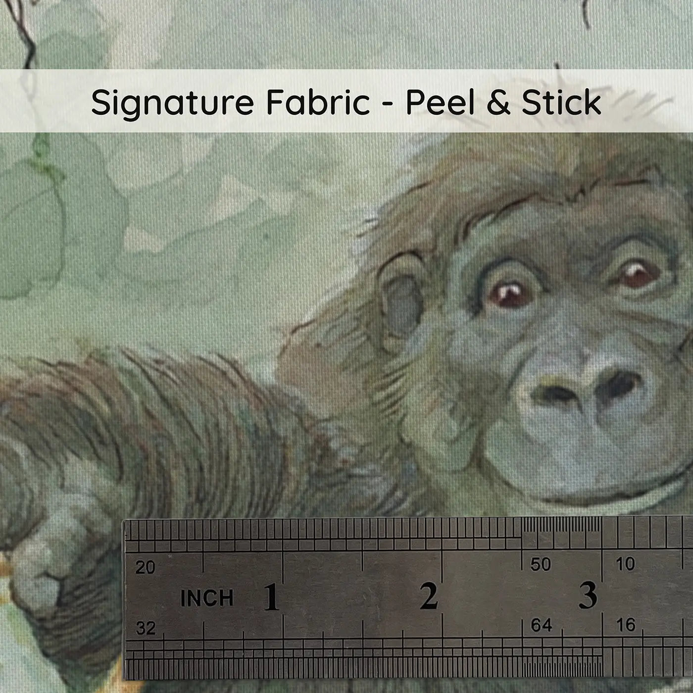 Fabric texture close-up of Gorilla Troop Jungle Tea Wainscoting Wallpaper by Whimsy Tots