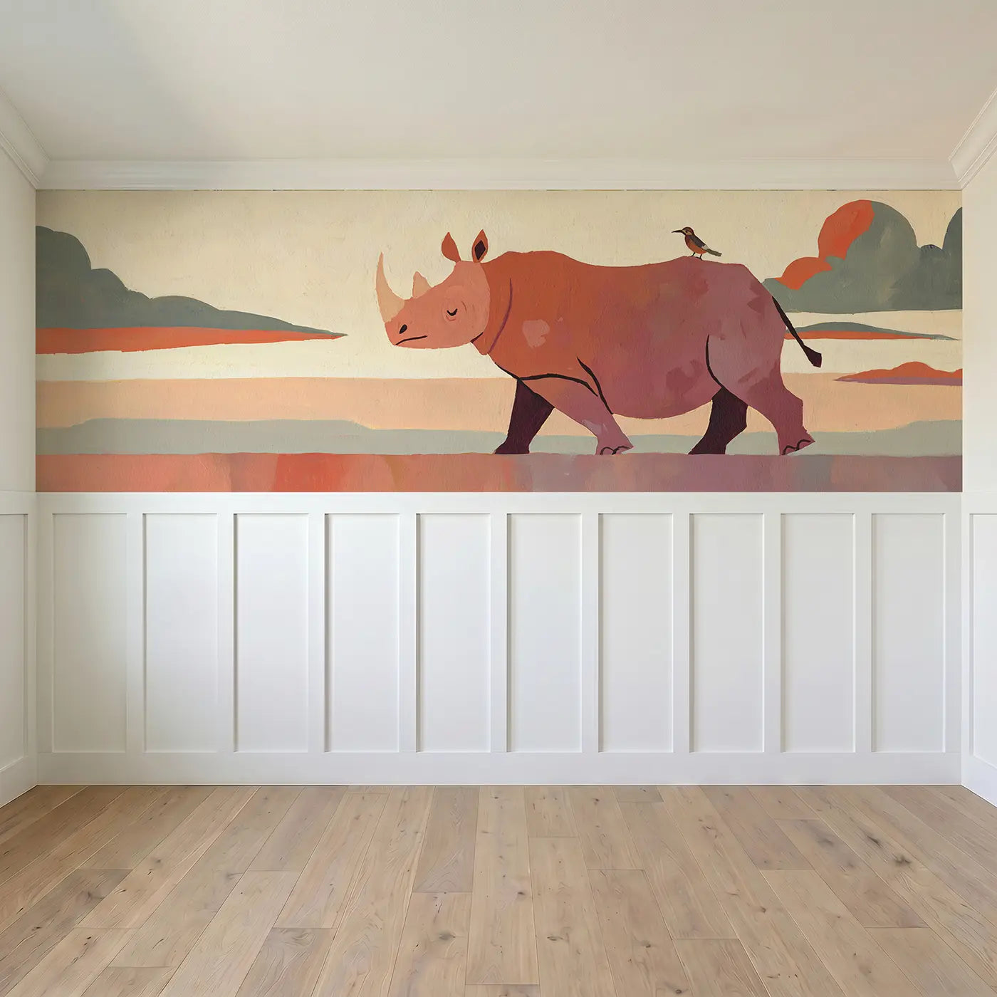 Full panel view of Graphic Rhino Parade Bold Wainscoting Wallpaper by Whimsy Tots