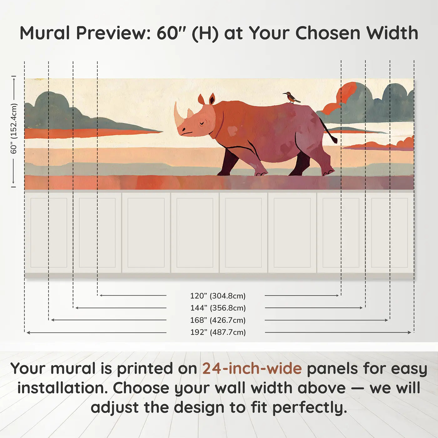 Panel dimensions for Graphic Rhino Parade Bold Wainscoting Wallpaper by Whimsy Tots