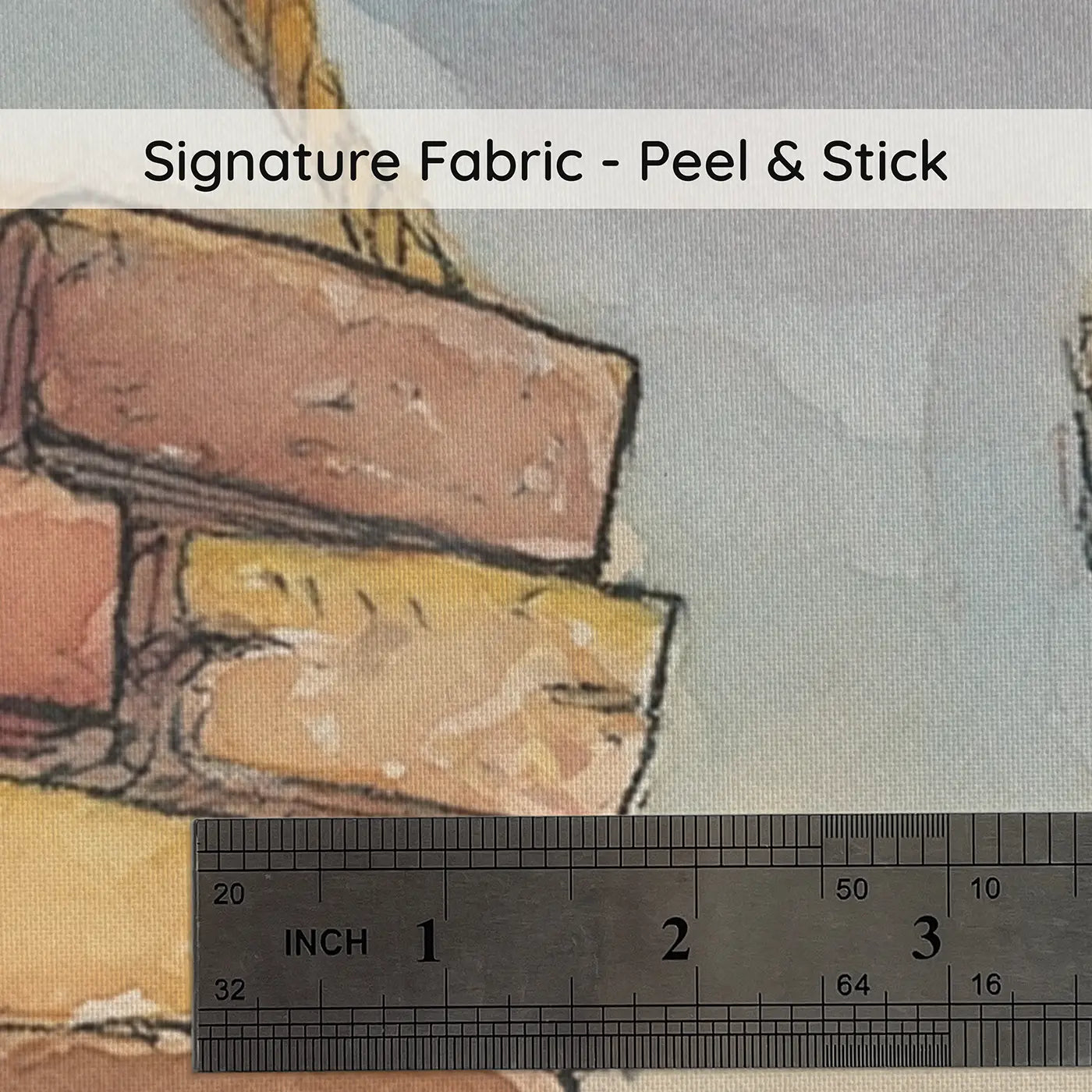 Fabric texture close-up of Bear Crane Lift Brick Wainscoting Wallpaper by Whimsy Tots