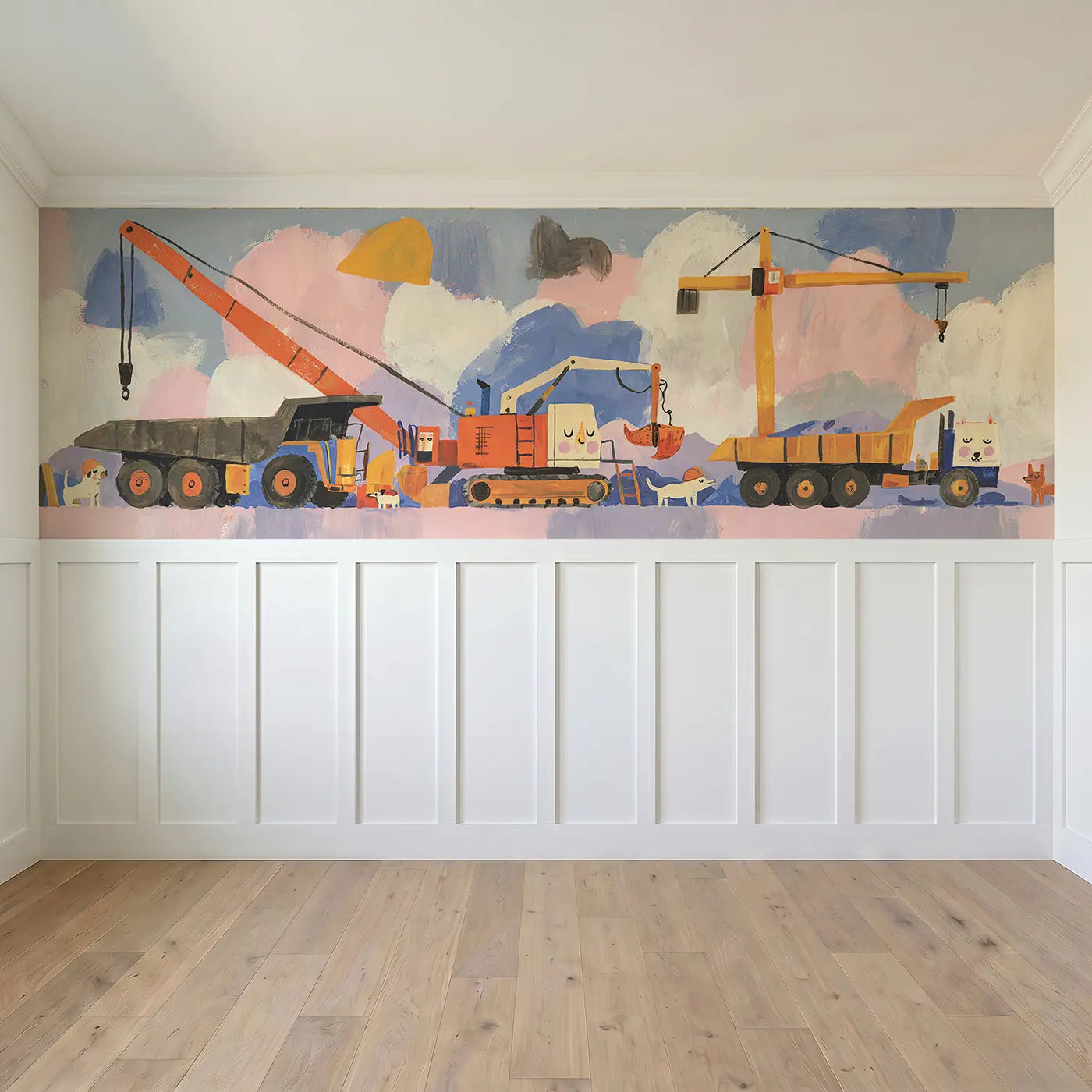 Full panel view of Scandi Construction Site Wainscoting Wallpaper by Whimsy Tots