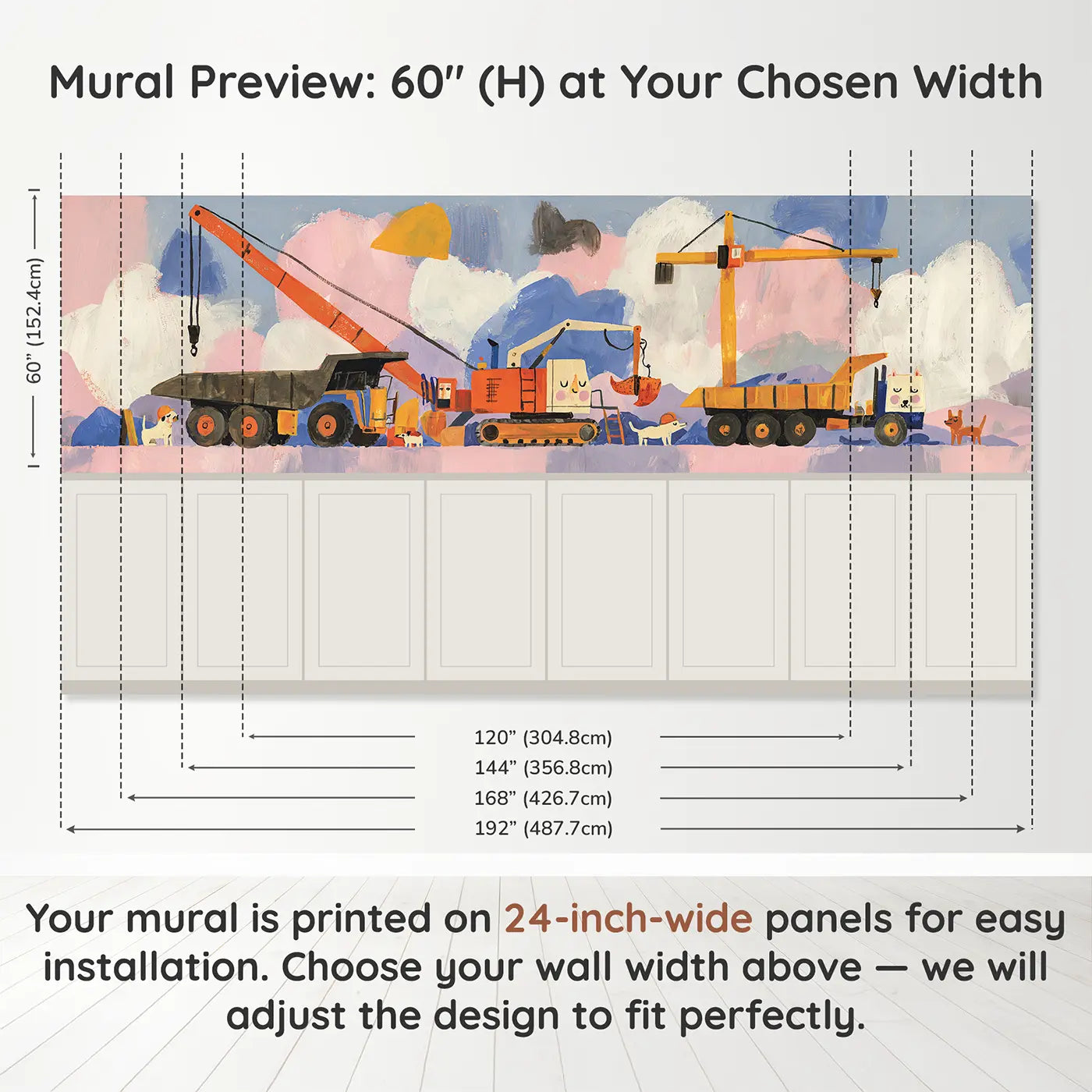 Panel dimensions for Scandi Construction Site Wainscoting Wallpaper by Whimsy Tots