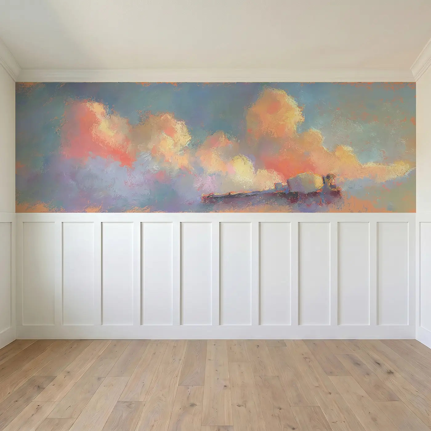 Full panel view of Fuzzy Cement Mixer Bright Wainscoting Wallpaper by Whimsy Tots