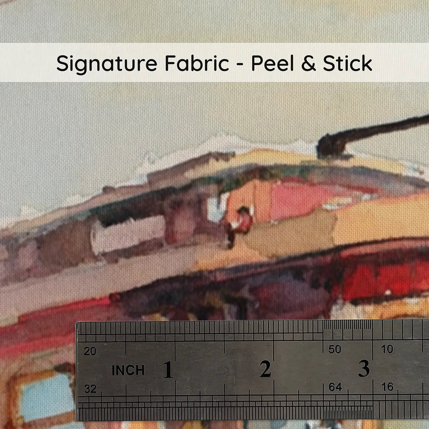 Fabric texture close-up of Trolley Car Downtown Morning Wainscoting Wallpaper by Whimsy Tots