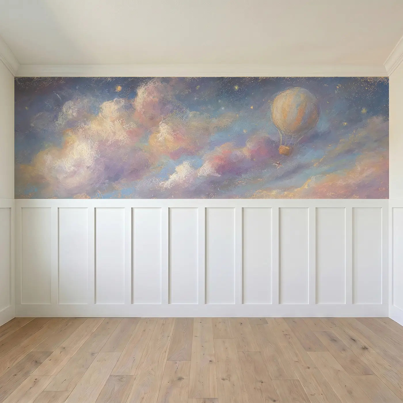 Full panel view of Chalk Balloon Twilight Soft Wainscoting Wallpaper by Whimsy Tots