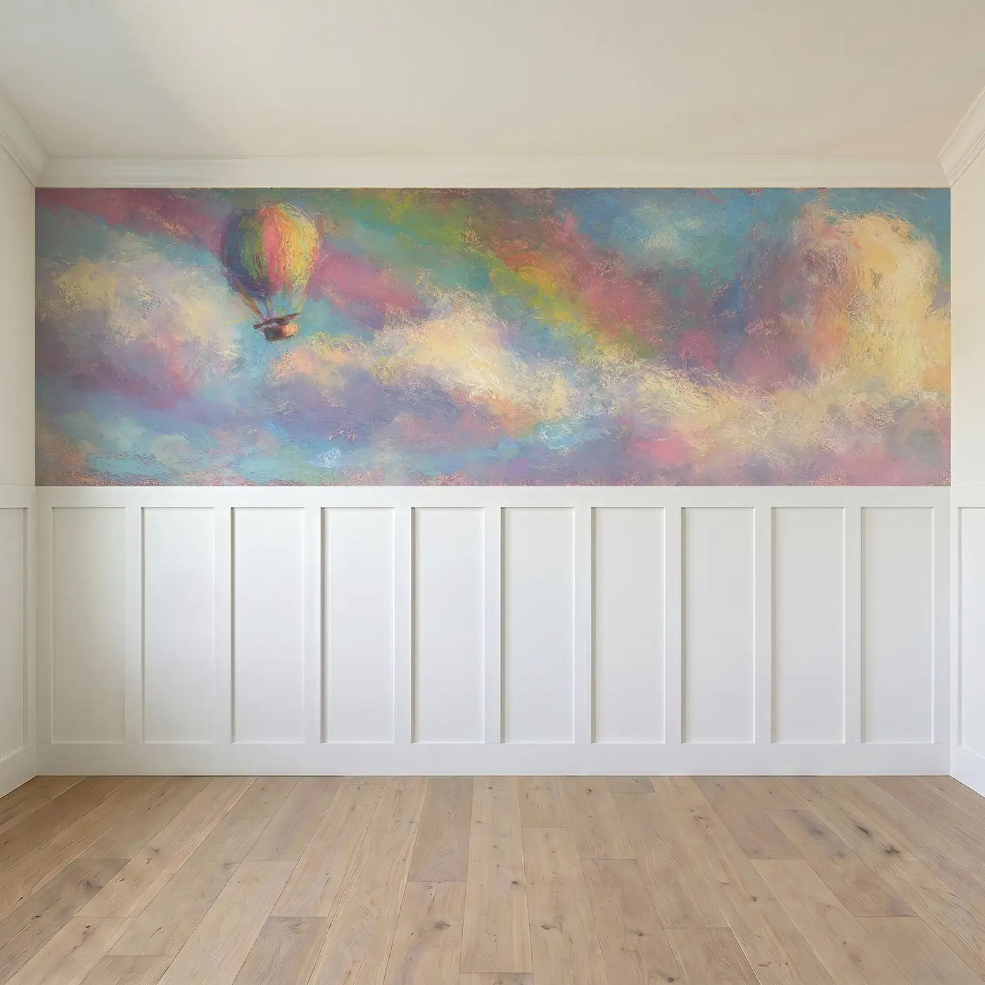 Full panel view of Pastel Balloon Rainbow Dream Wainscoting Wallpaper by Whimsy Tots
