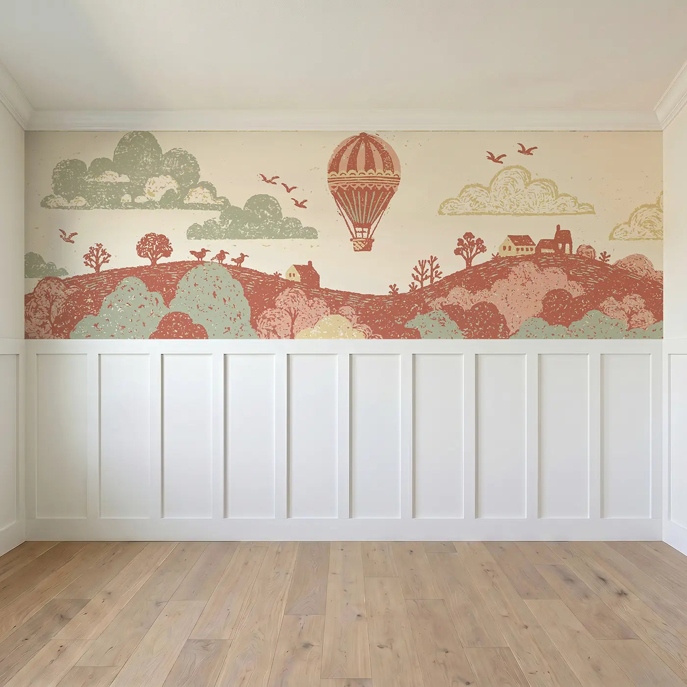 Carved Balloon Hillside Ride Wainscoting Wallpaper