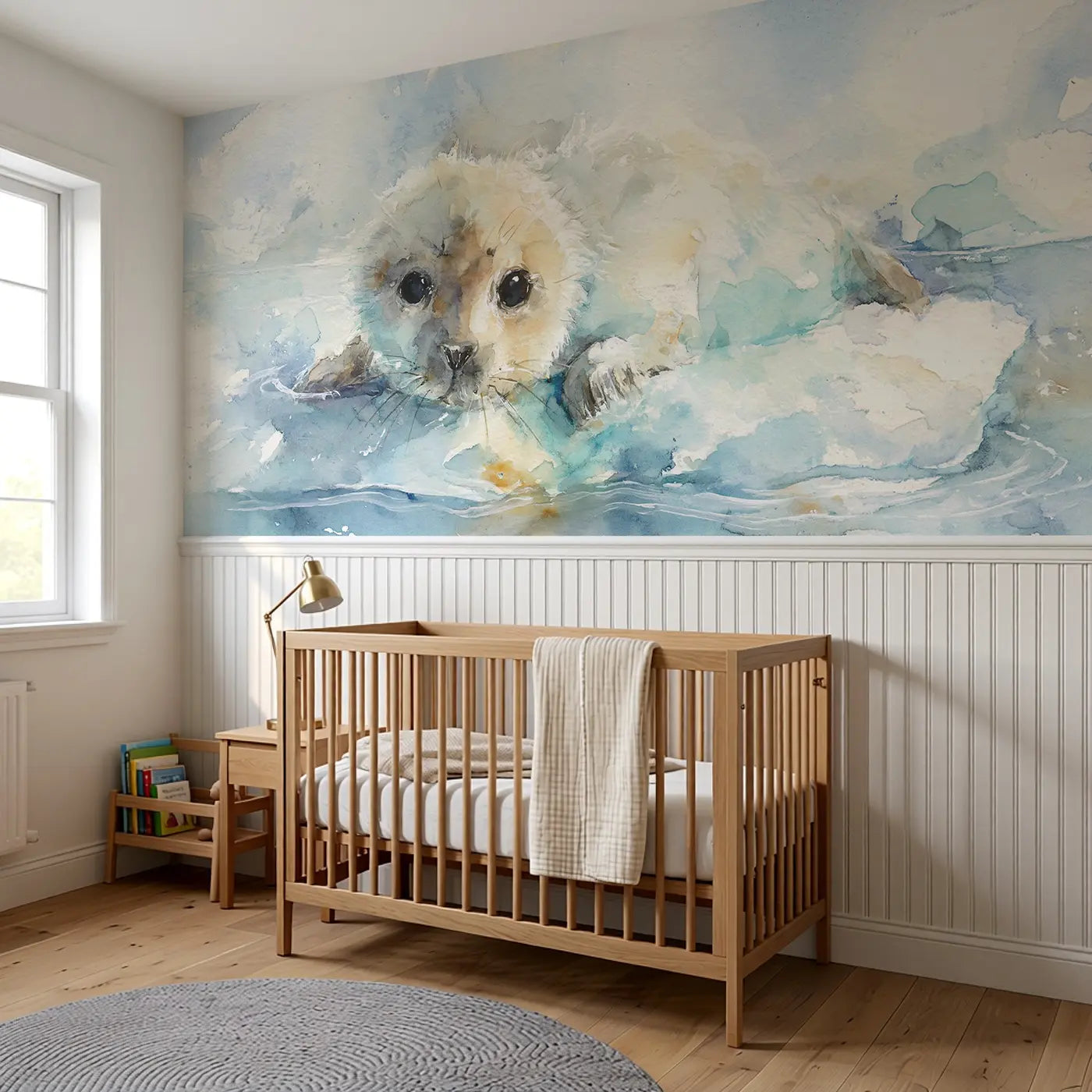 Seal Pup Ice Floe Rest Wainscoting Wallpaper styled in a kids bedroom by Whimsy Tots