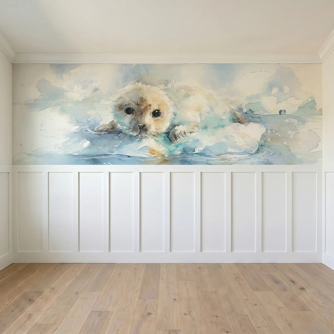 Full panel view of Seal Pup Ice Floe Rest Wainscoting Wallpaper by Whimsy Tots