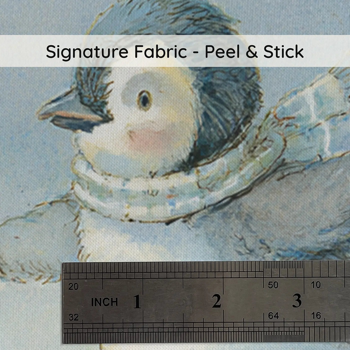 Fabric texture close-up of Penguin Parade Ice Rink Wainscoting Wallpaper by Whimsy Tots