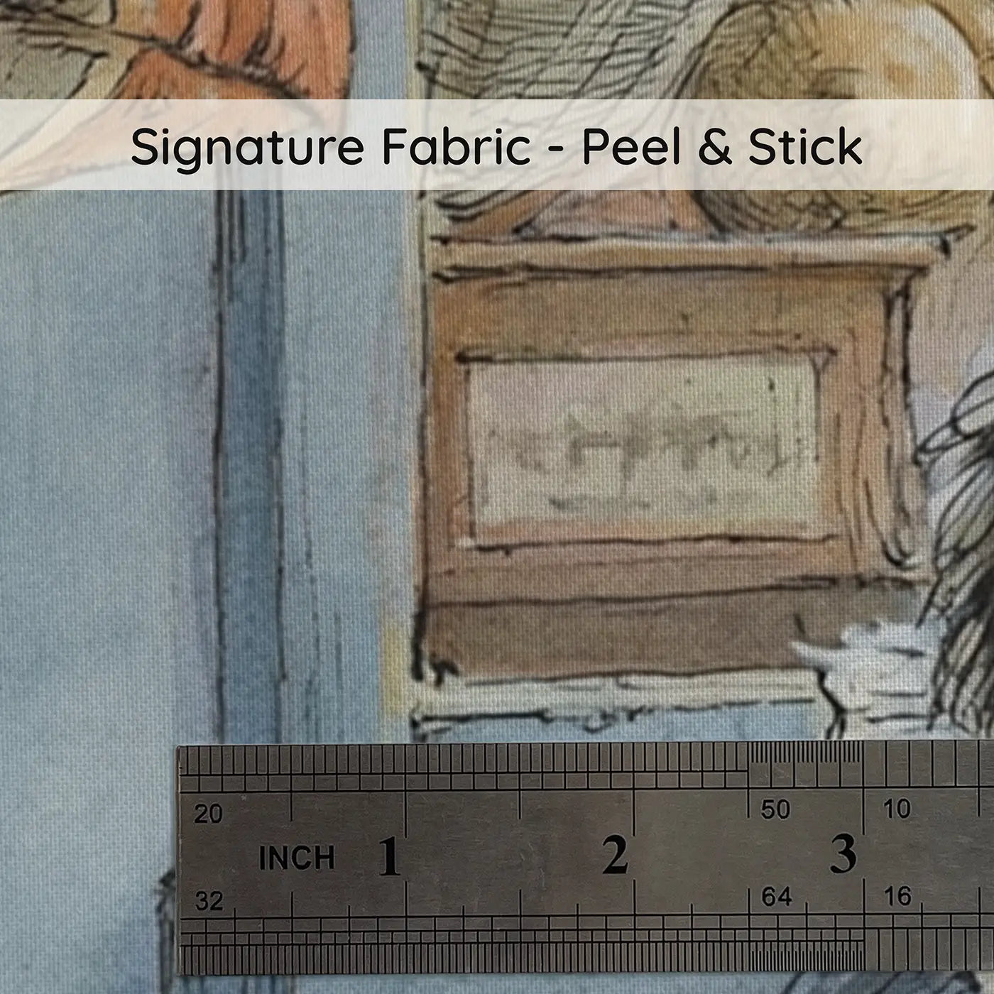 Fabric texture close-up of Puffin Post Office Harbor Wainscoting Wallpaper by Whimsy Tots