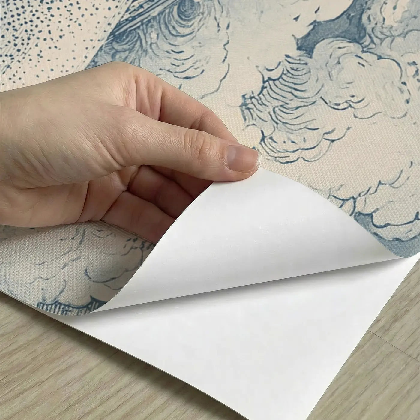 Peel-and-stick detail of Beluga Whale Wave Scroll Wainscoting Wallpaper by Whimsy Tots