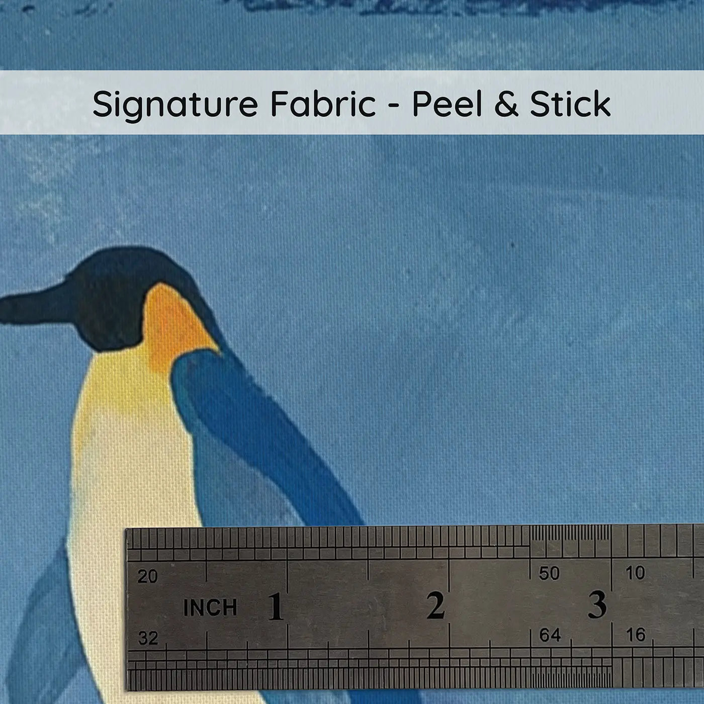 Fabric texture close-up of Flat Penguin Parade Ice Wainscoting Wallpaper by Whimsy Tots